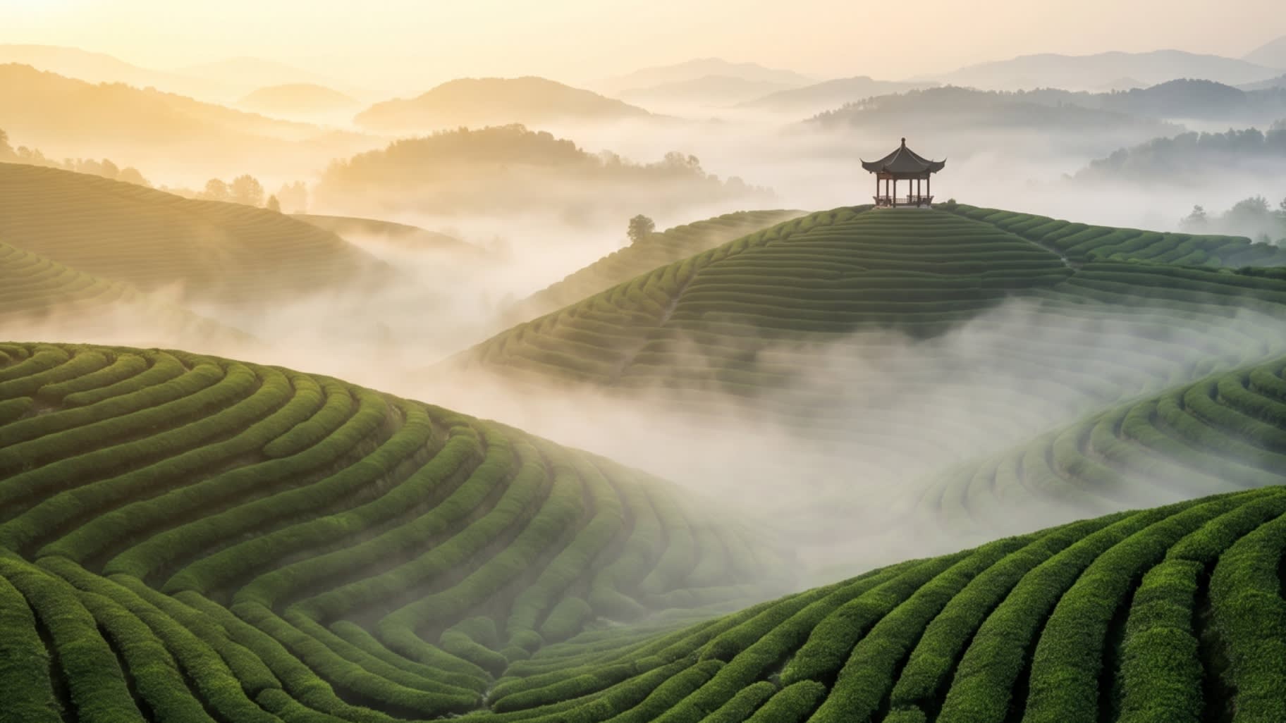 Hero Image - The misty cradle of Dragon Well: Hangzhou's emerald waves at dawn
