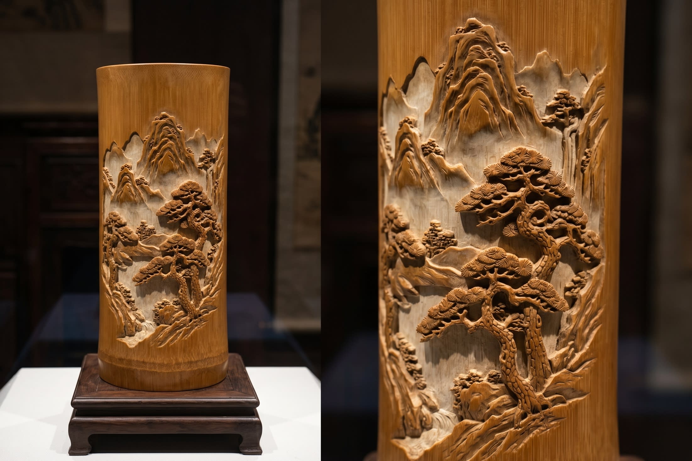 The miniature world: A high-relief landscape carved into the soul of bamboo