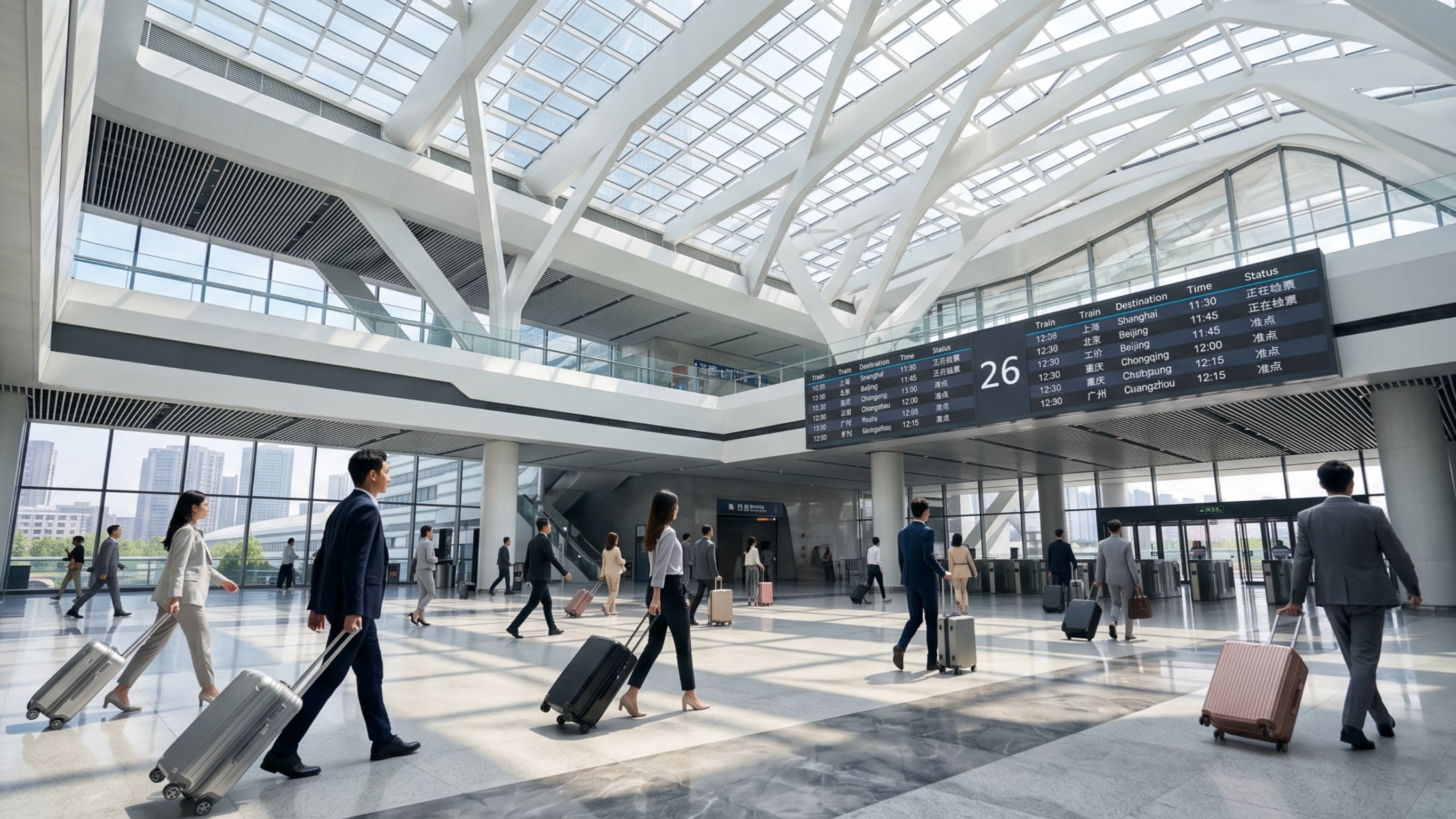 The interior of a high-speed rail station, reflecting the efficiency of Chinese travel