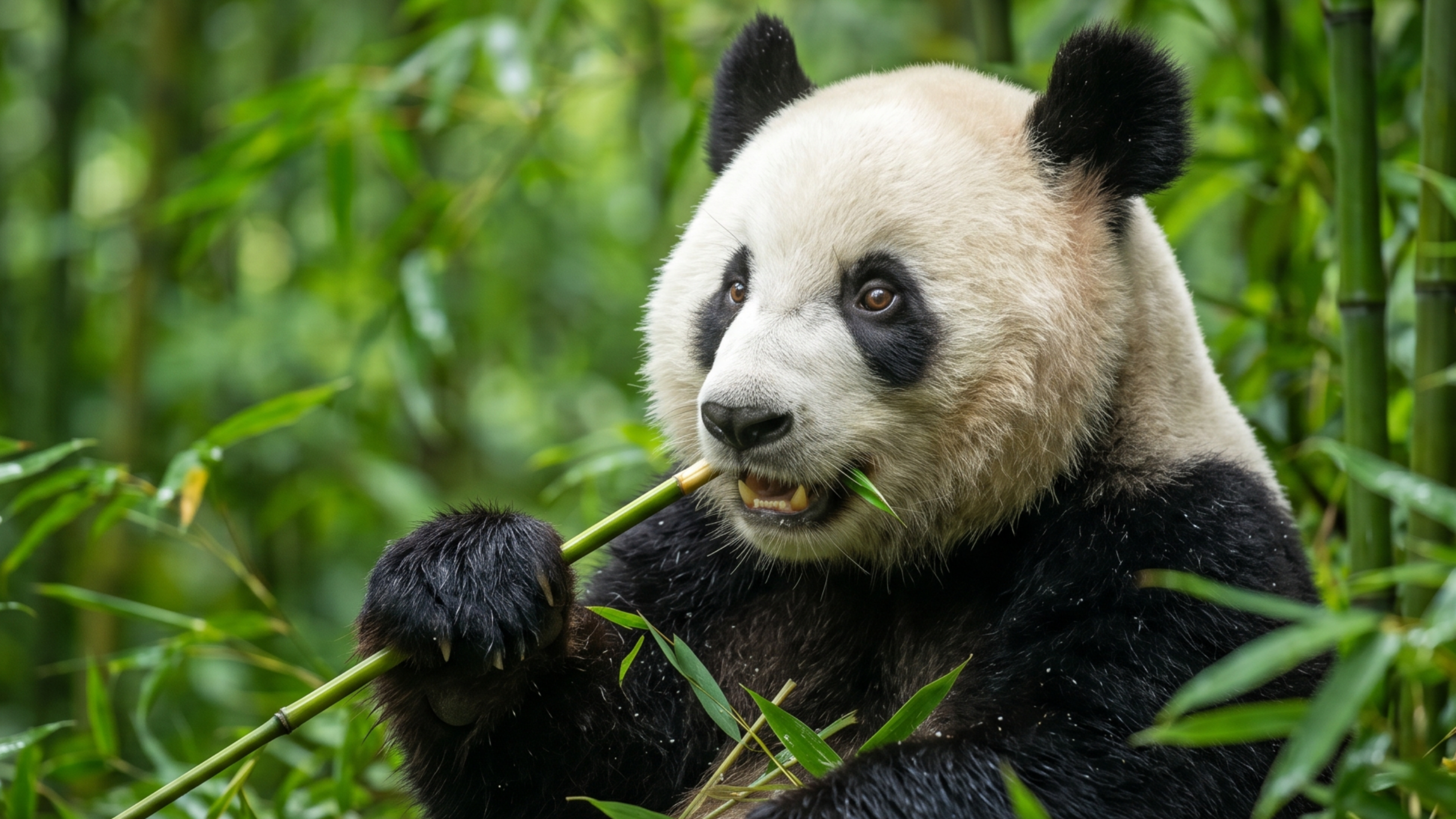 The face of conservation: A Giant Panda enjoying its morning bamboo in Wolong
