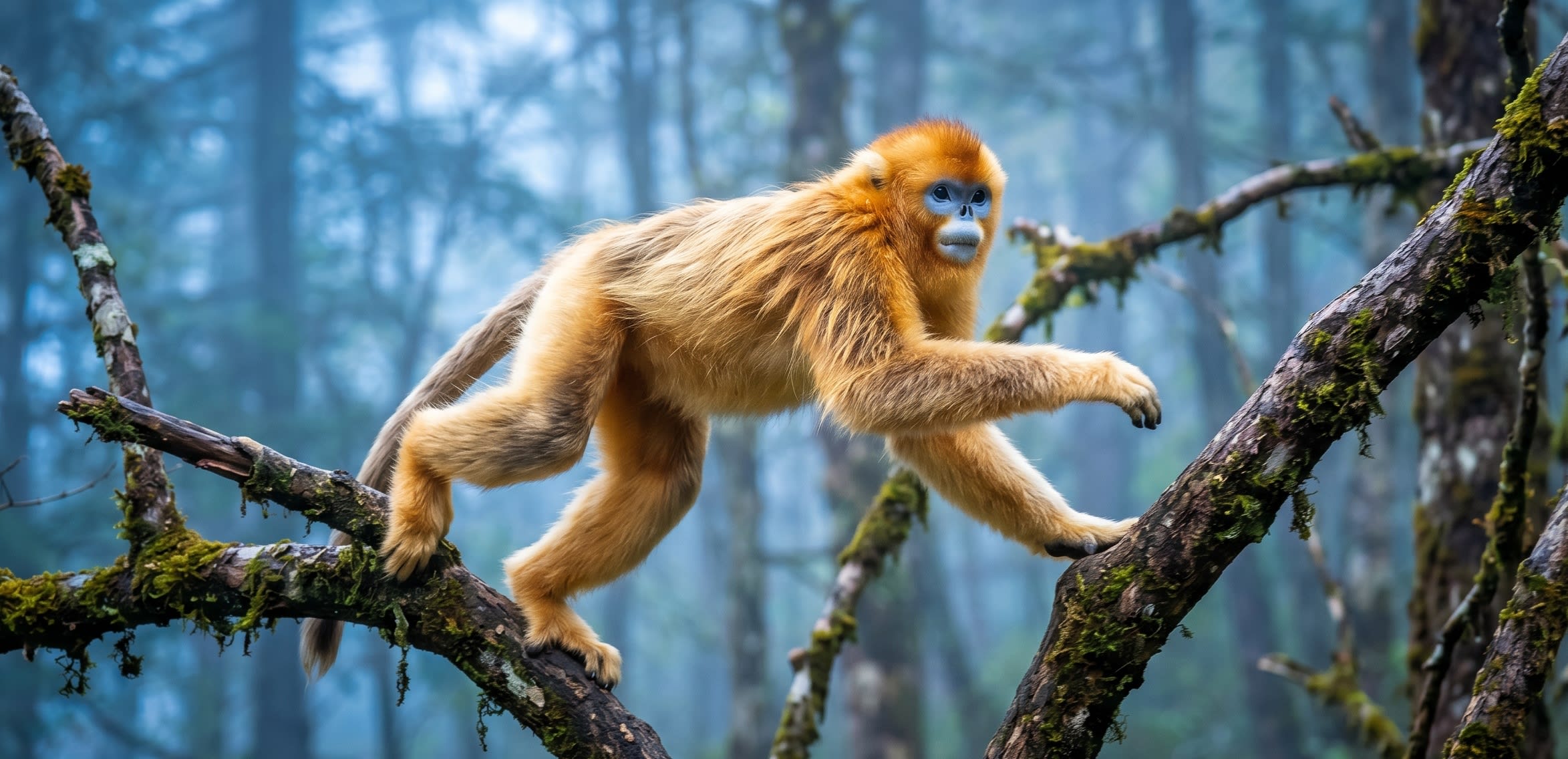 Forest Royalty: The shimmering leap of a Golden Monkey in the mist