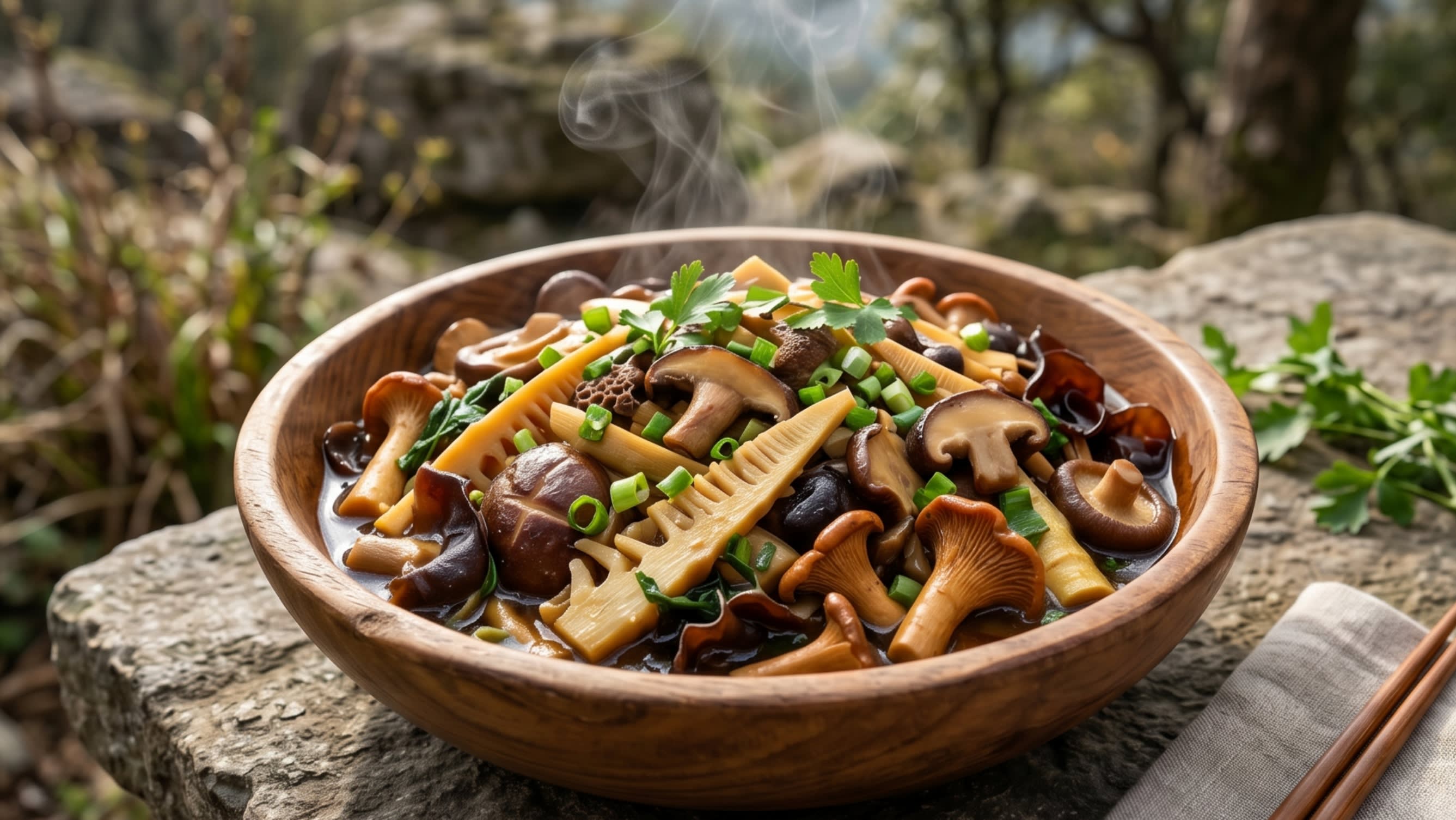 A gift from the Earth: Fresh mountain bamboo shoots and forest fungi