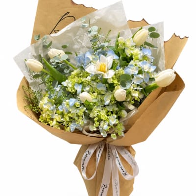 Bó hoa cẩm tú cầu mix Tulip trắng Hà Lan HB320