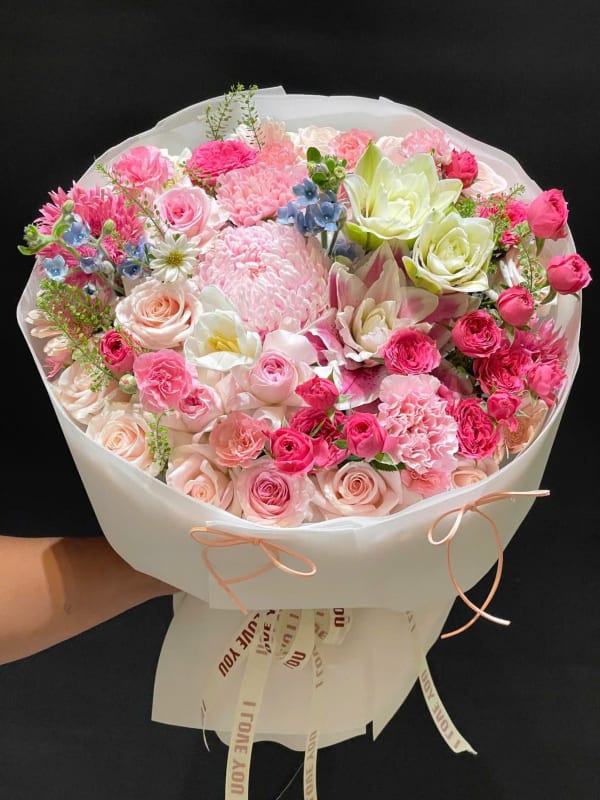 Bó hoa tròn tone hồng HB305