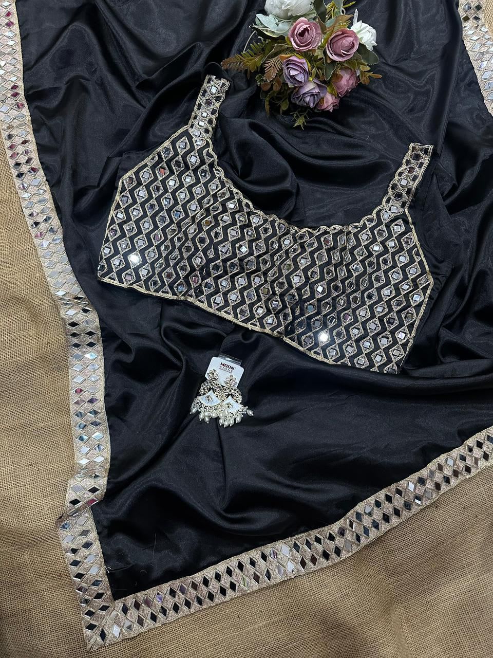 New Trending Collection – Mirror Work Satin Silk Saree - View 2