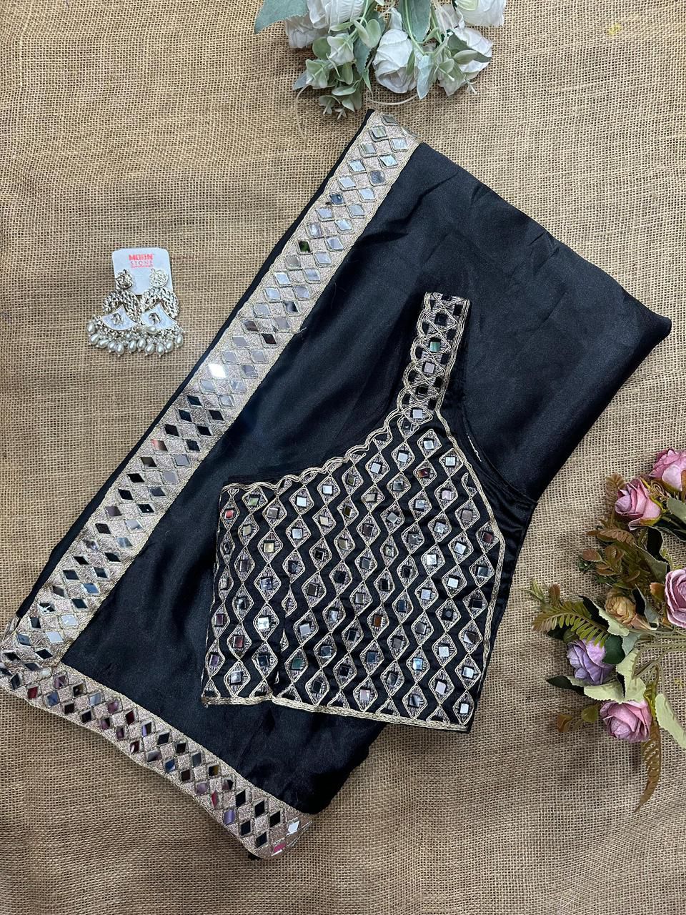 New Trending Collection – Mirror Work Satin Silk Saree - View 3