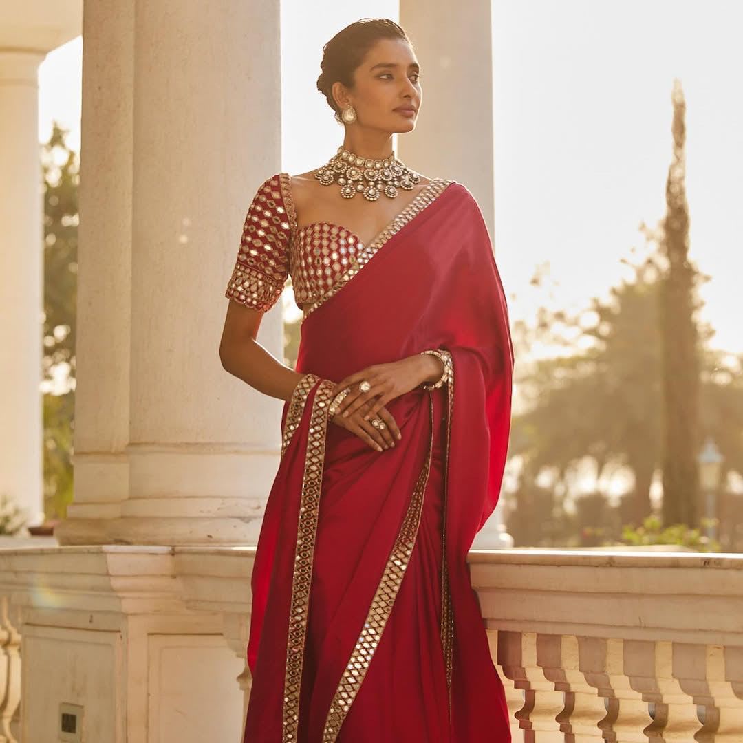 New Trending Collection – Mirror Work Satin Silk Saree - View 2