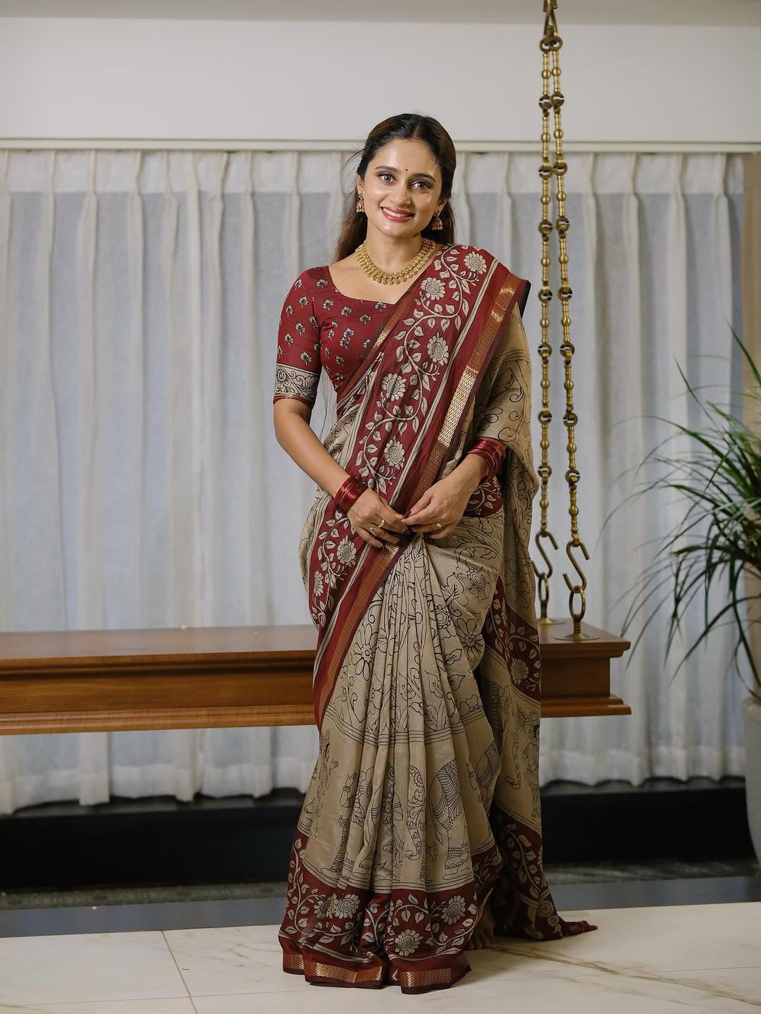 New Designer Kalamkari Marshmallow Saree Collection - View 5