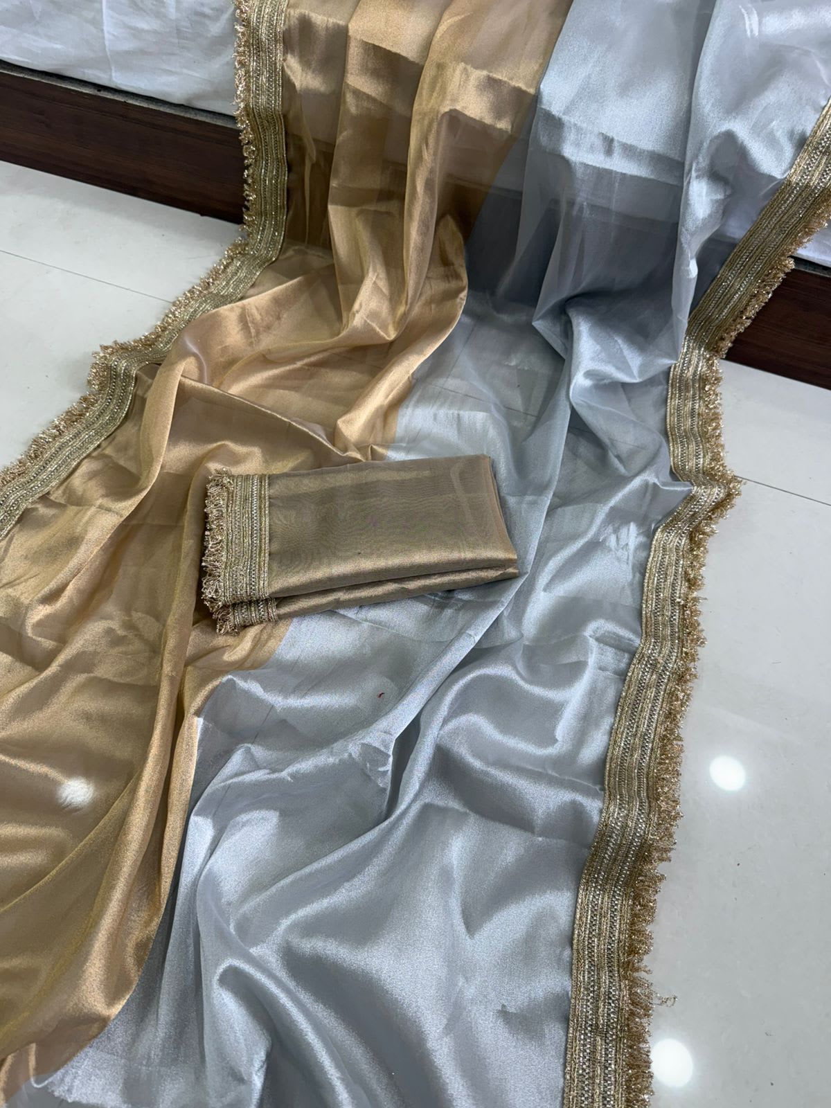 Delicate Blooms, Sequence Border Dreams - Viscose Tissue Organza Saree Online India - Buy at ₹1199 - Image 1