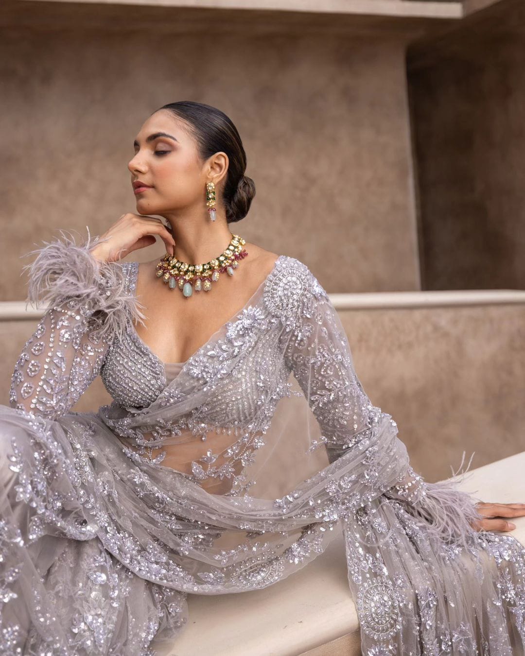 New Trending Bollywood Blockbuster Sequins Saree - View 3