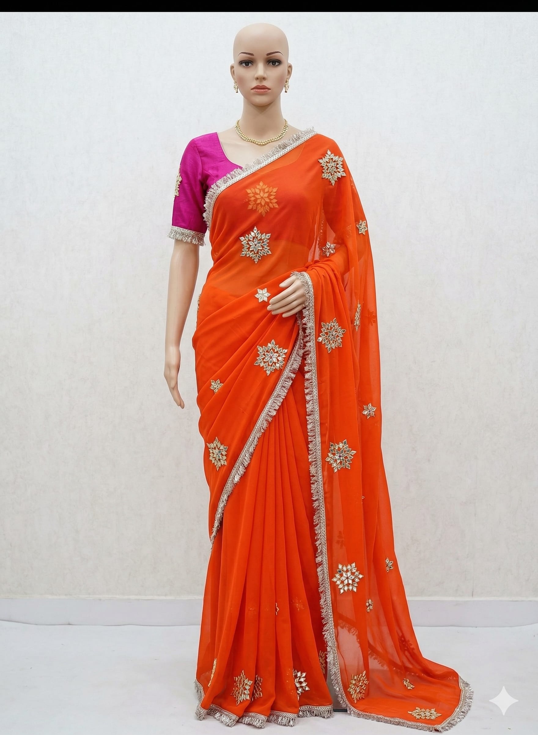 Half Pure Chiffon Gotta Work Saree - Half Pure Chiffon Fabric Saree Online India - Buy at ₹1299 - Image 1