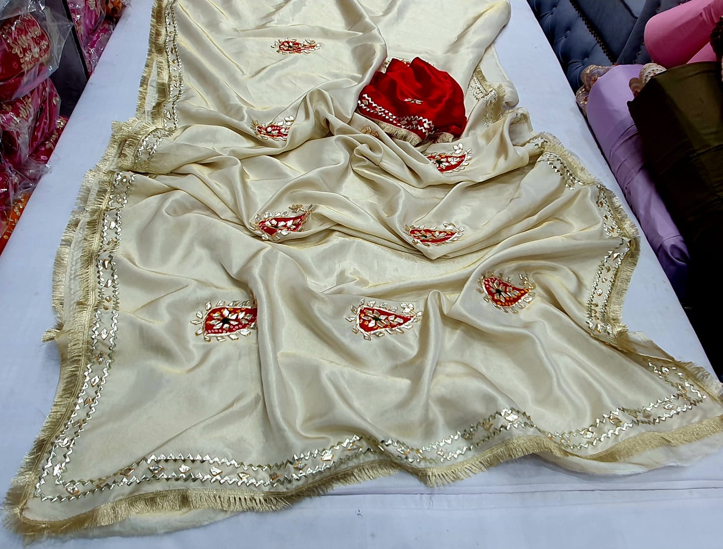 Premium Cosmos Fabric Saree with Gotta Jaal Work - View 2