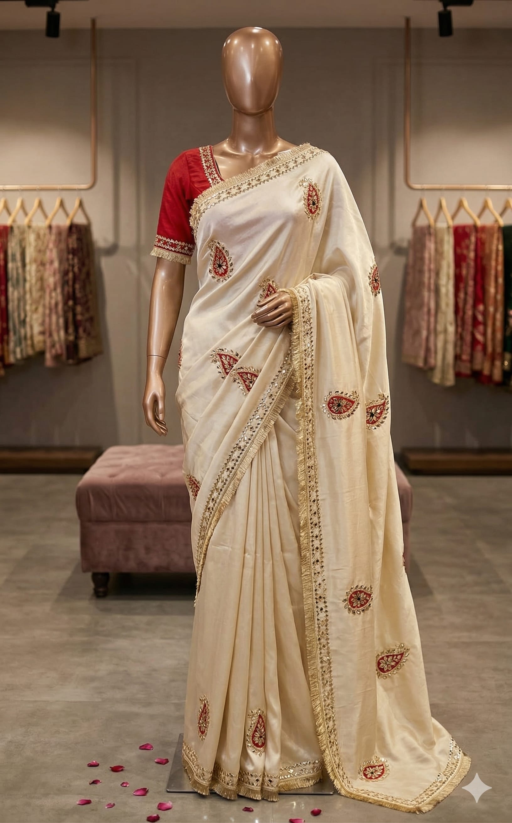 Premium Cosmos Fabric Saree with Gotta Jaal Work