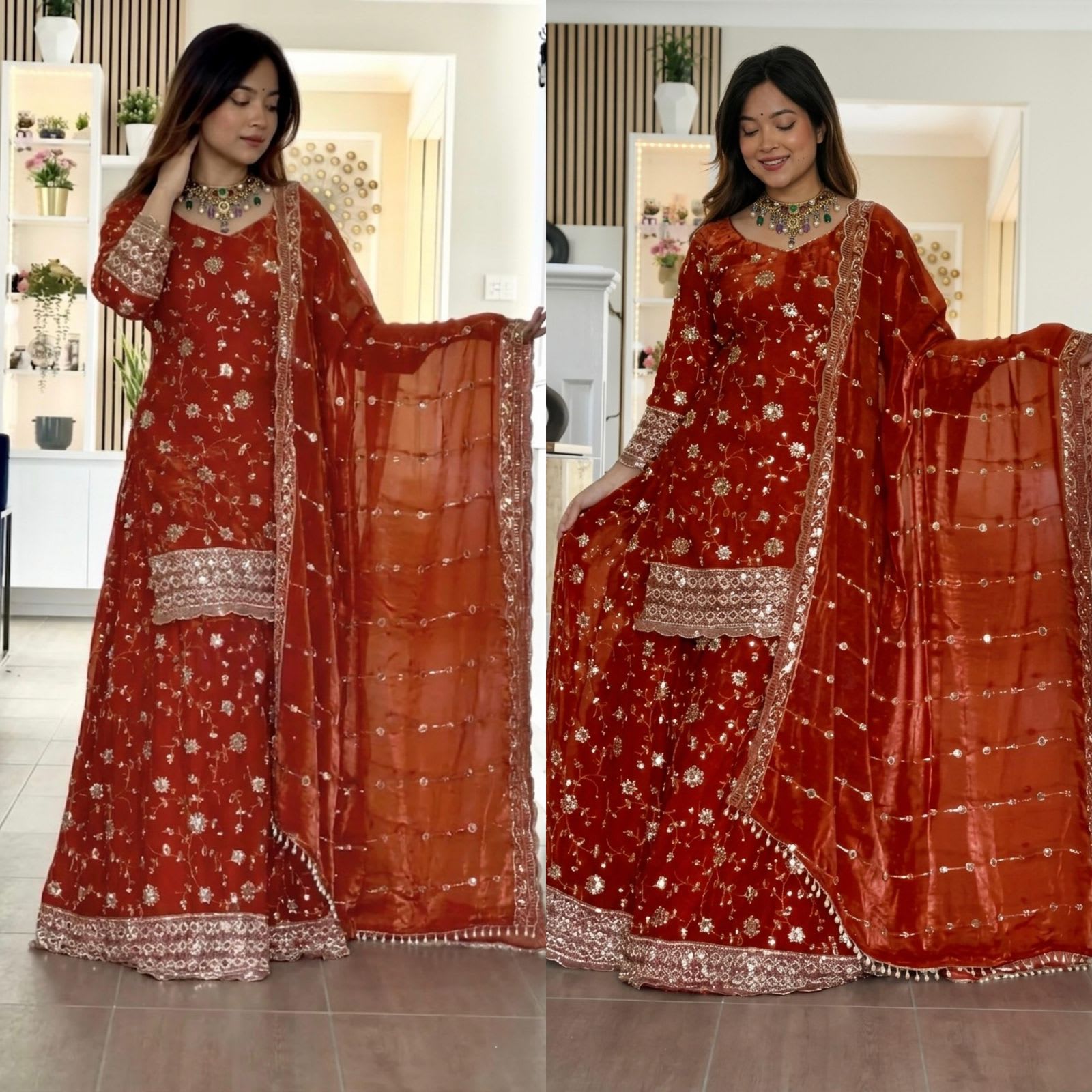 New Premium Embroidery Sequence Work Top-Plazzo Set - Pure Fendy Silk Saree Online India - Buy at ₹2050 - Image 1