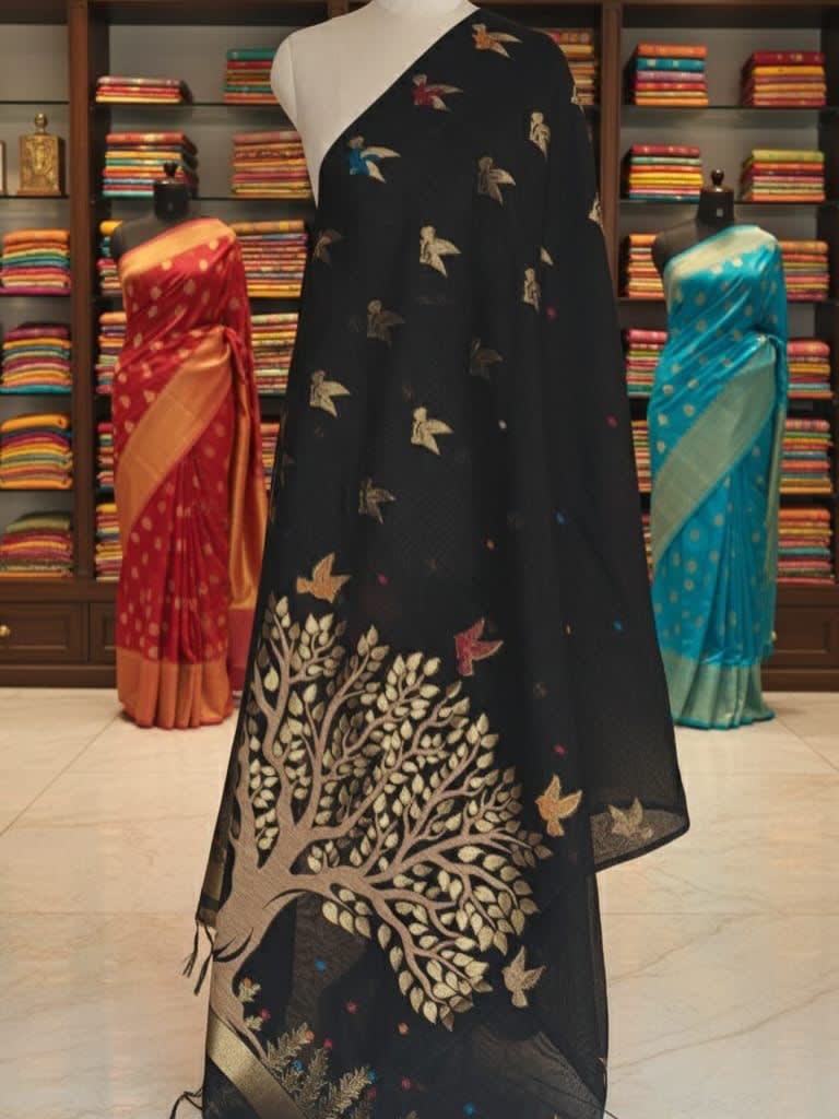 Khadi Cotton Saree 🖤 | Timeless Elegance - Khadi Cotton Saree Online India - Buy at ₹1650 - Image 1