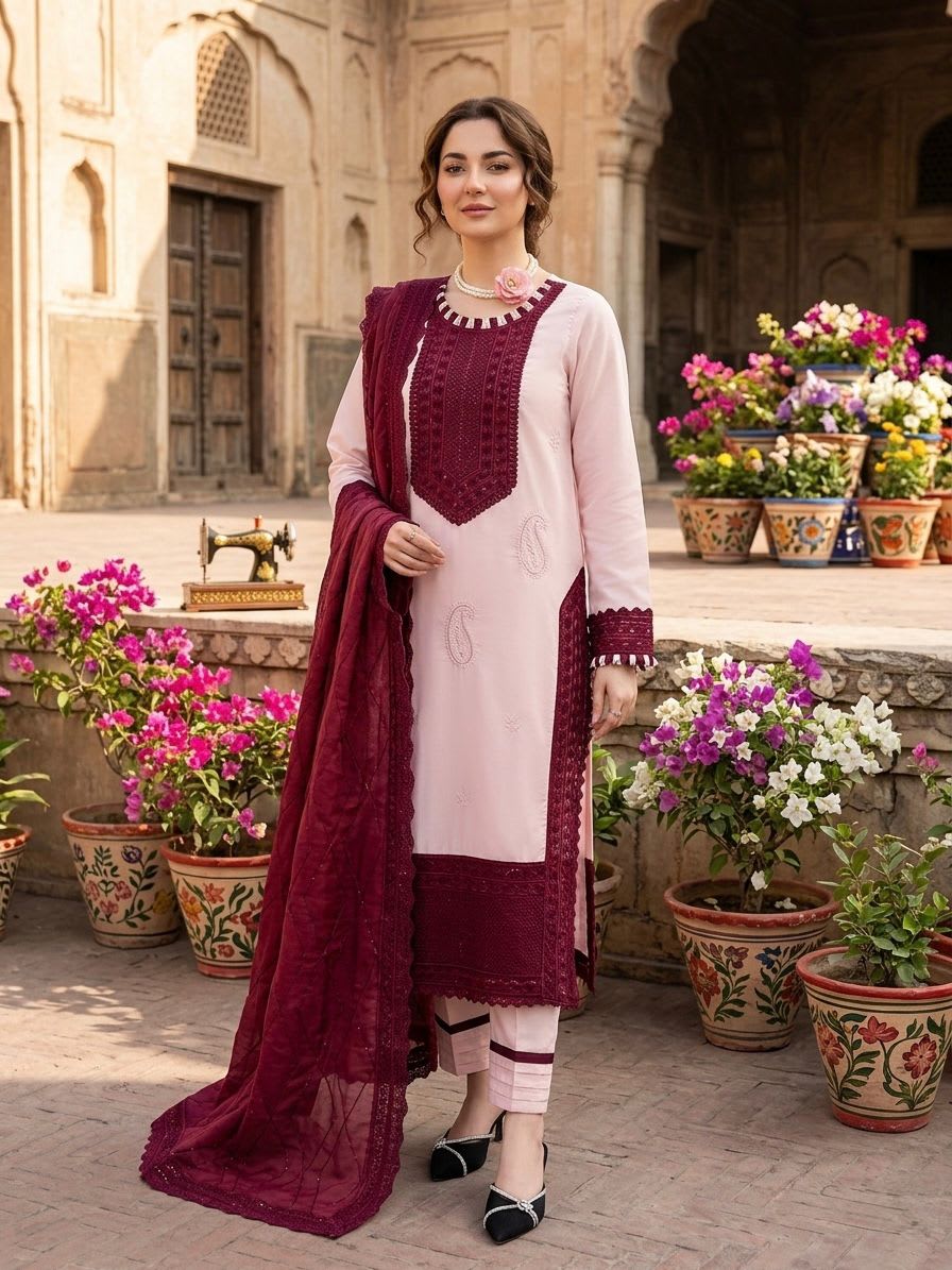 Designer Pakistani Top with Pant Set – Elegant Ethnic Wear - Heavy Natural Crepe Saree Online India - Buy at ₹1999 - Image 1