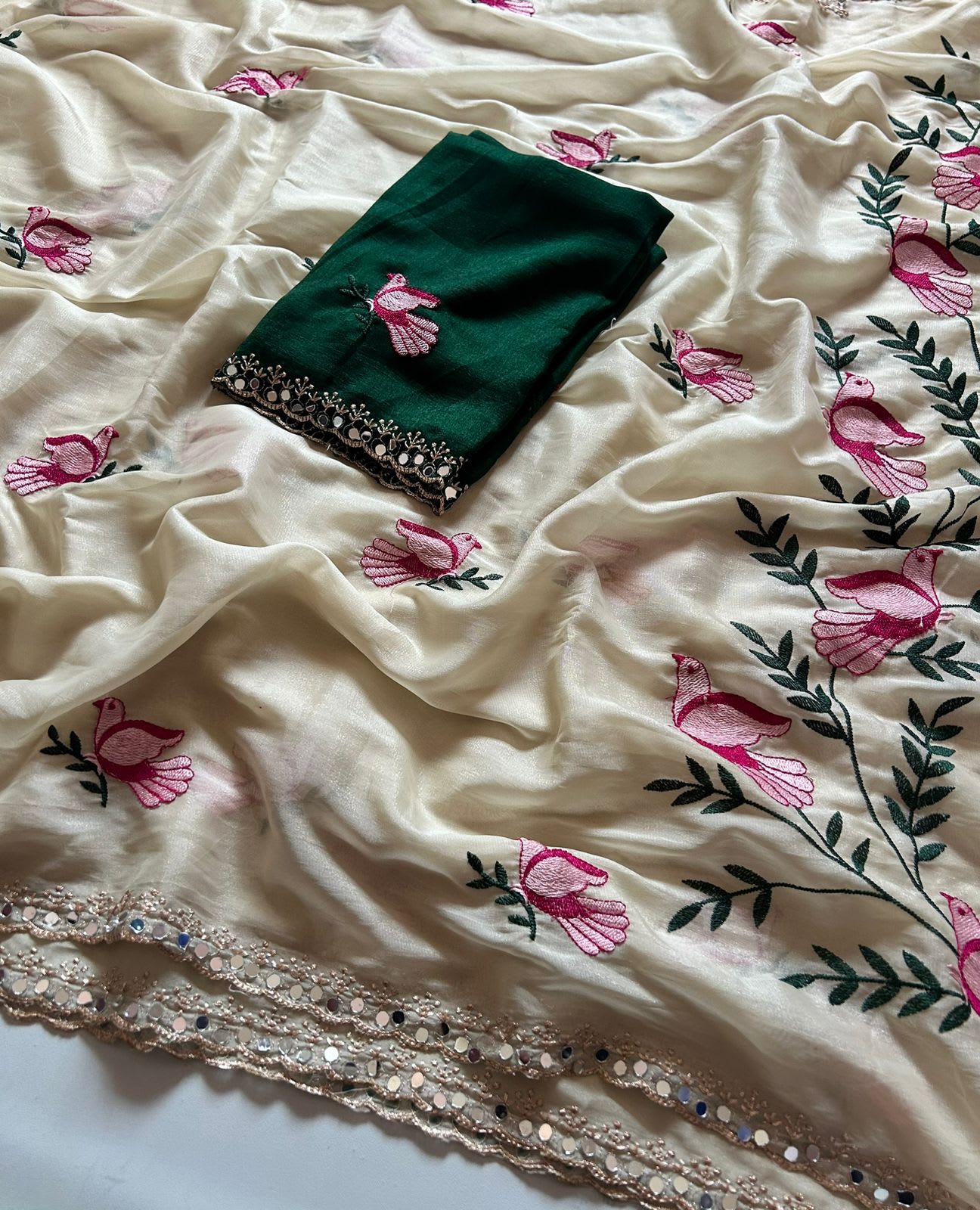 Soft Rangoli Silk Saree with Real Mirror Work - Rangoli Silk Saree Online India - Buy at ₹1299 - Image 1