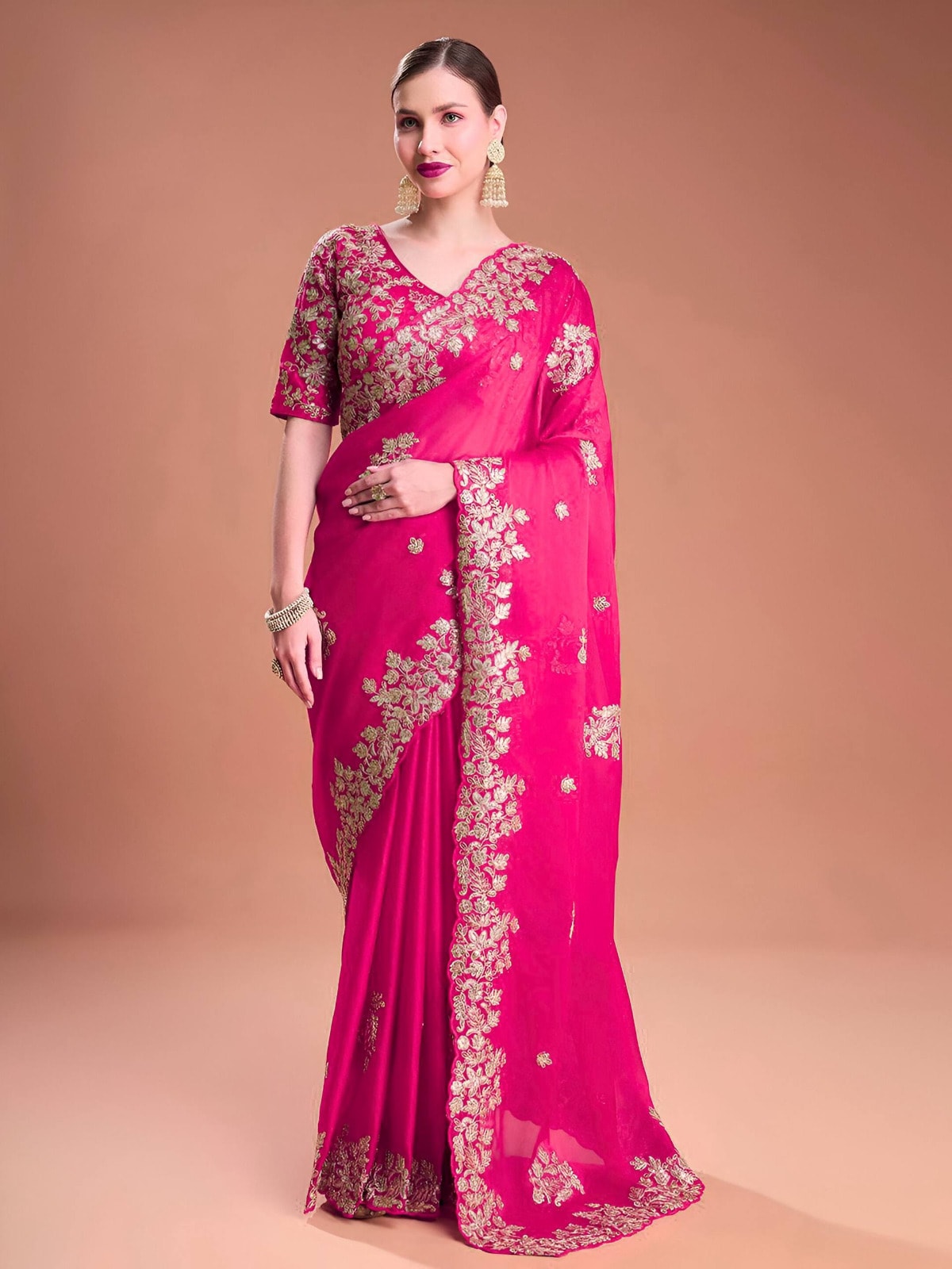 Designer Embroidery Work Saree Collection - Rangoli Silk Saree Online India - Buy at ₹1599 - Image 1