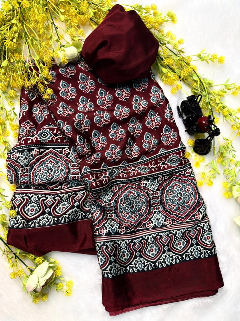 New Superhit Ajrakh Gajji Crepe Silk Saree - View 3
