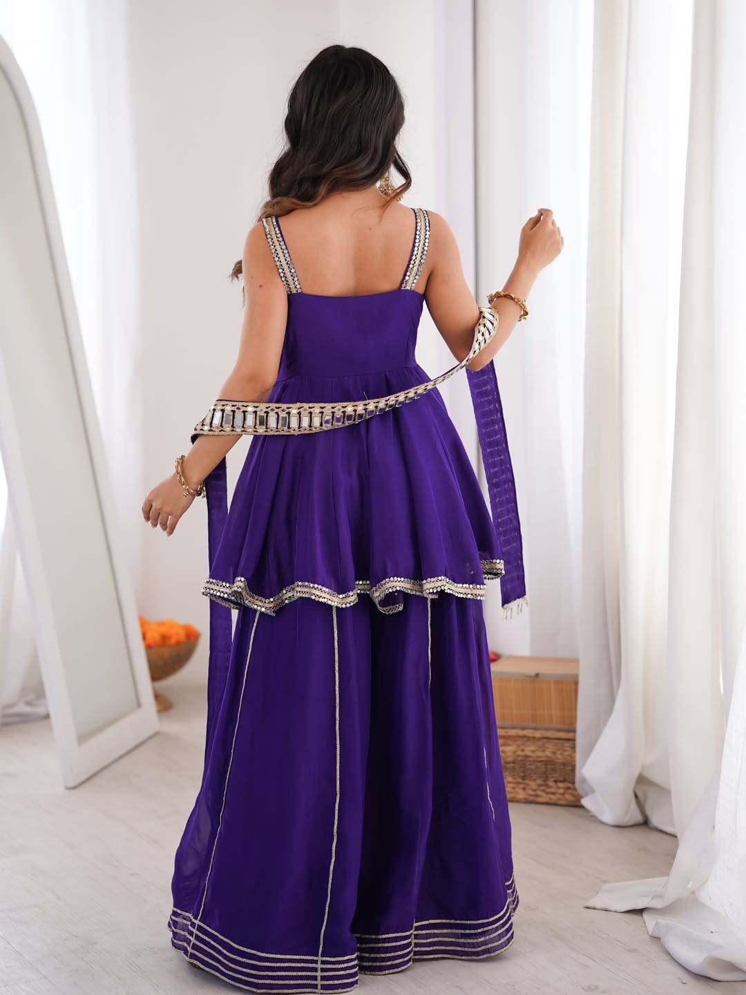 Chinon Mirror Work Palazzo Set with Stylish Belt & Gota Patti Work - View 3