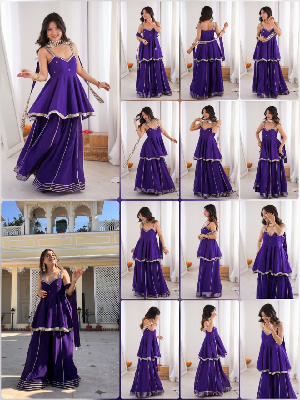 Chinon Mirror Work Palazzo Set with Stylish Belt & Gota Patti Work - View 10