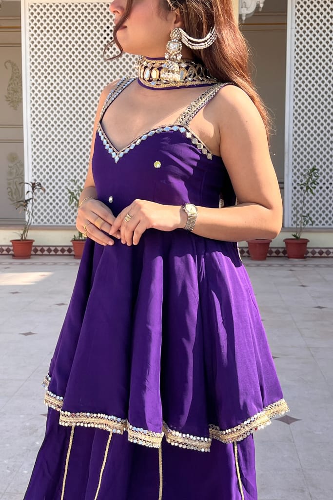 Chinon Mirror Work Palazzo Set with Stylish Belt & Gota Patti Work - View 5
