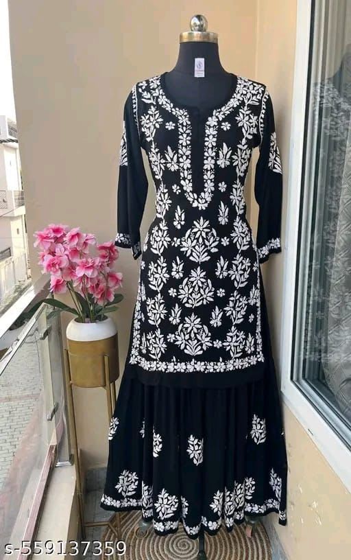 Designer Cotton Silk Kurti with Sharara Set - View 2