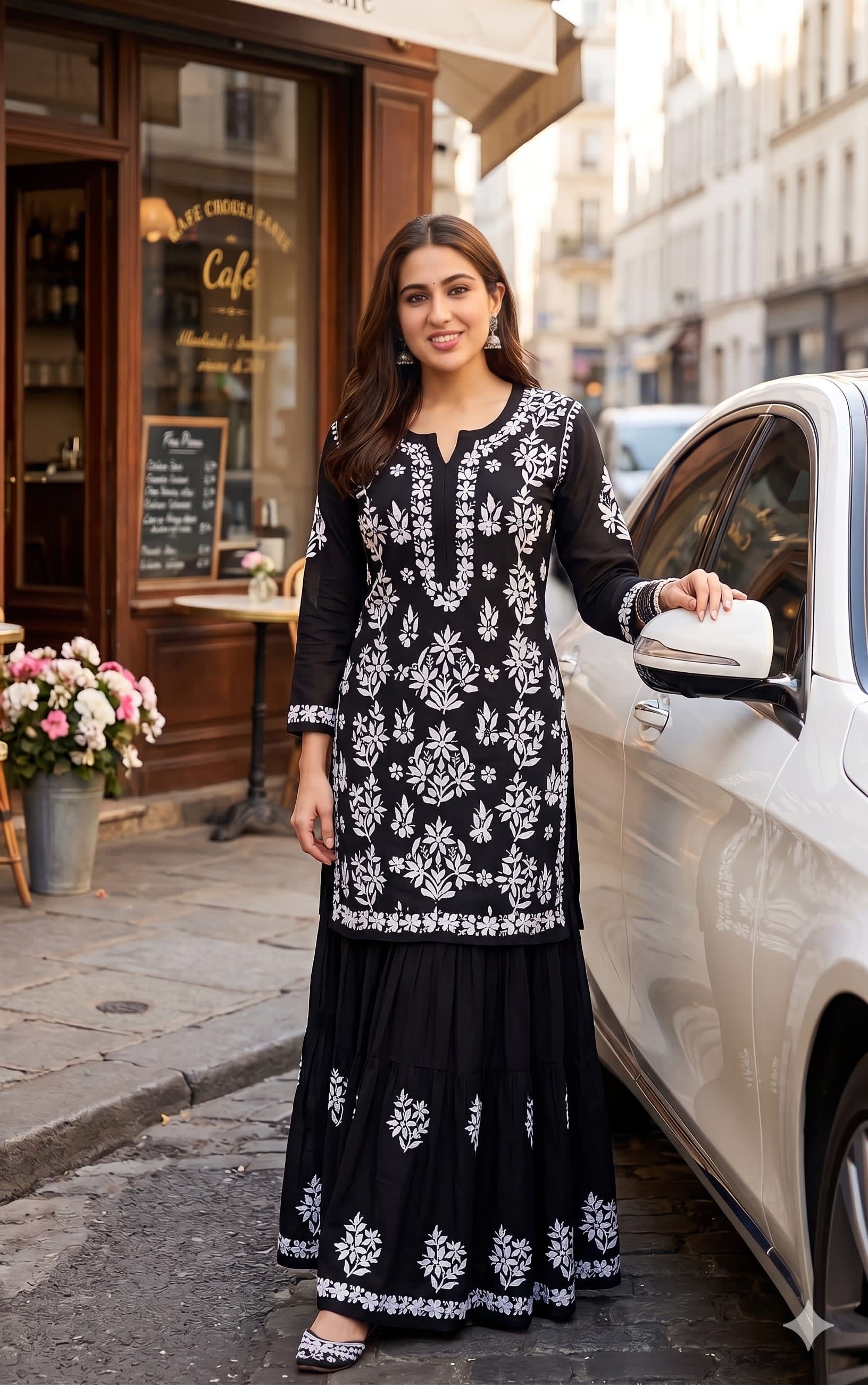 Designer Cotton Silk Kurti with Sharara Set