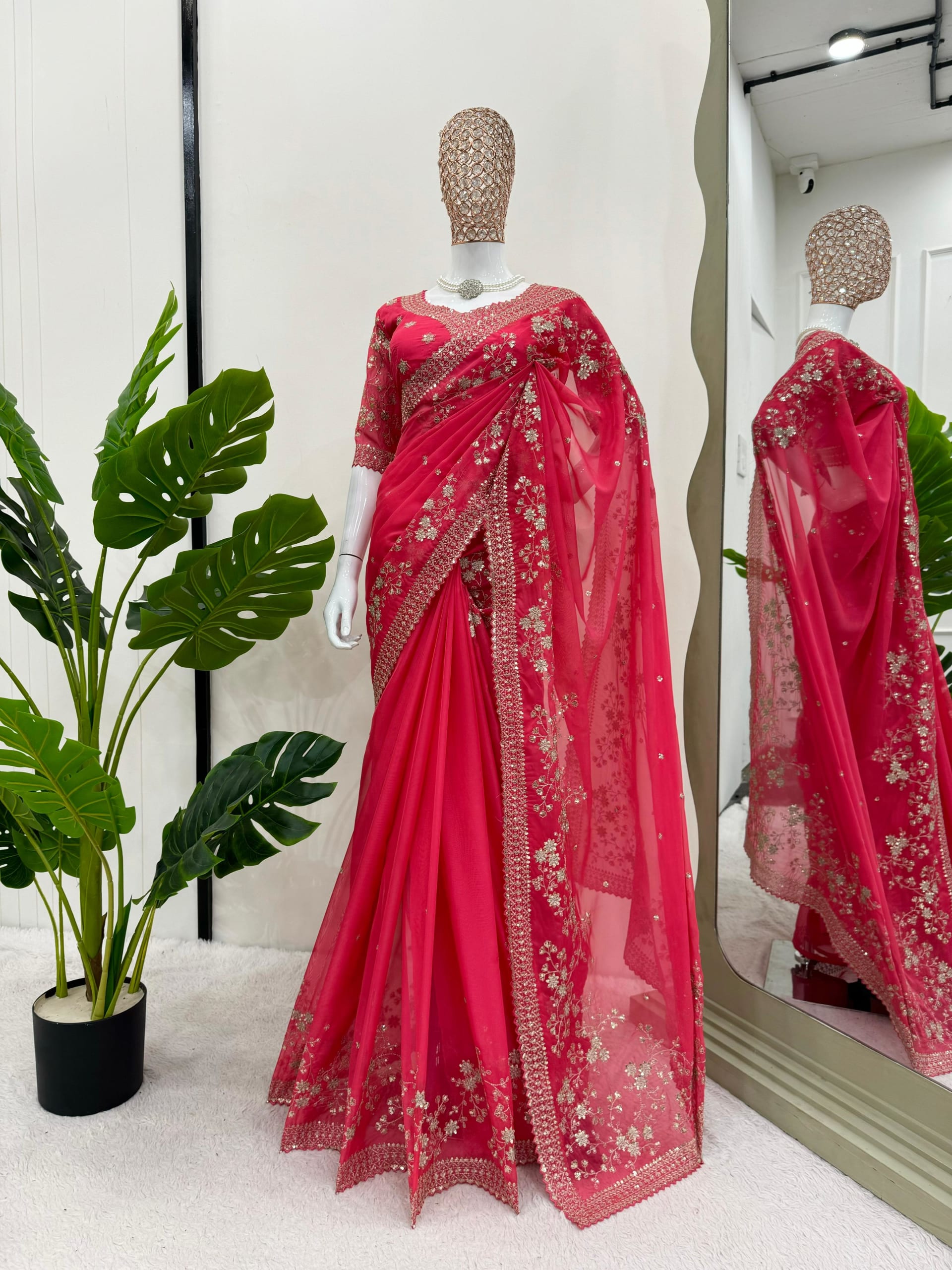 Premium Tibby Silk Designer Saree with Thread & Sequence Work - View 3
