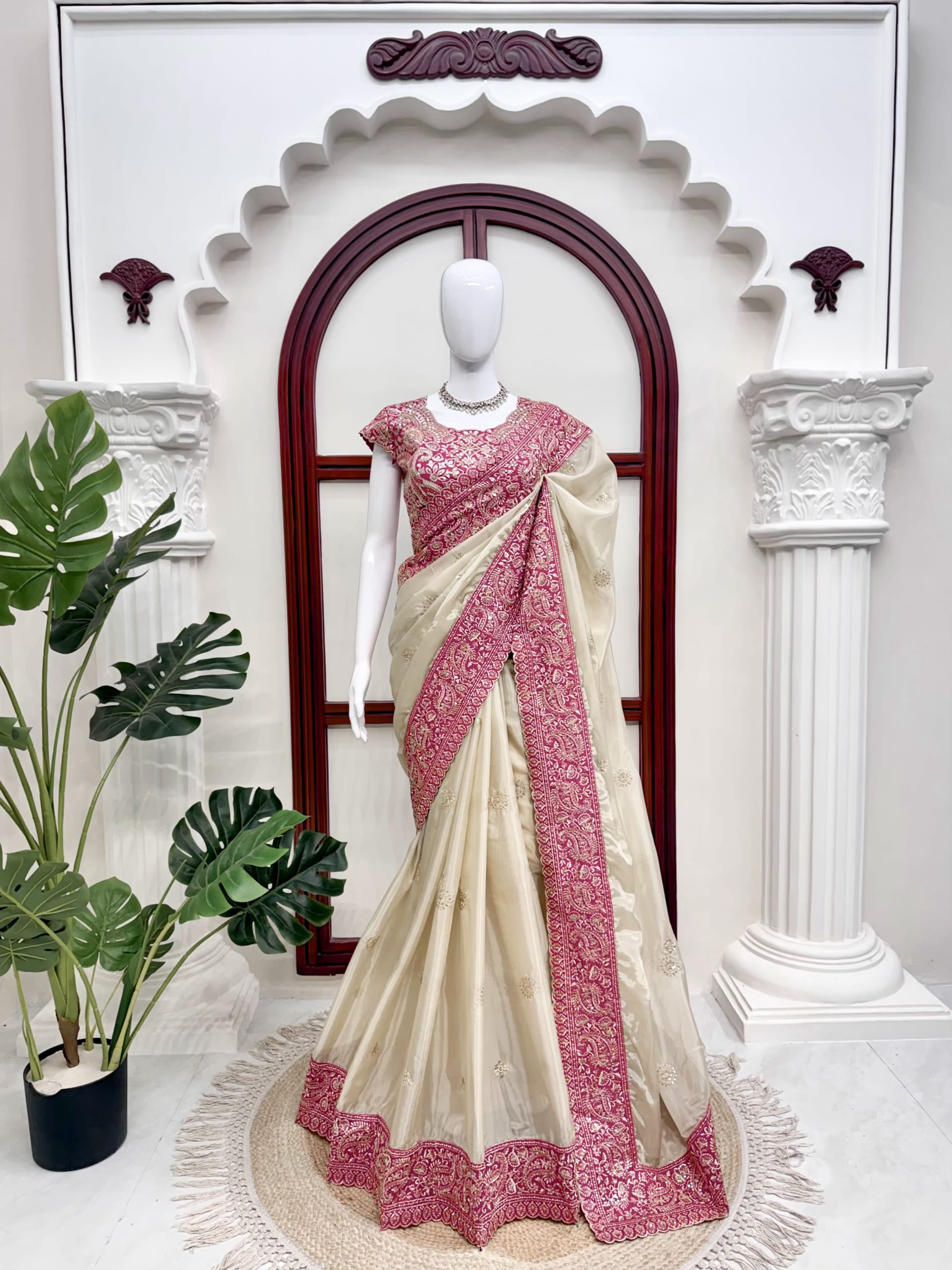 Premium Glass Organza Silk Designer Saree with Thread & Sequence Work - View 10