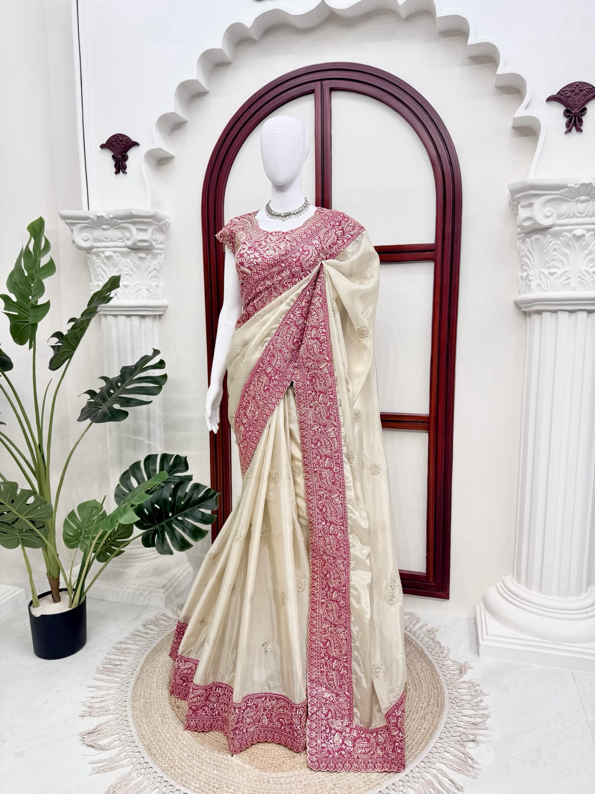 Premium Glass Organza Silk Designer Saree with Thread & Sequence Work - View 9