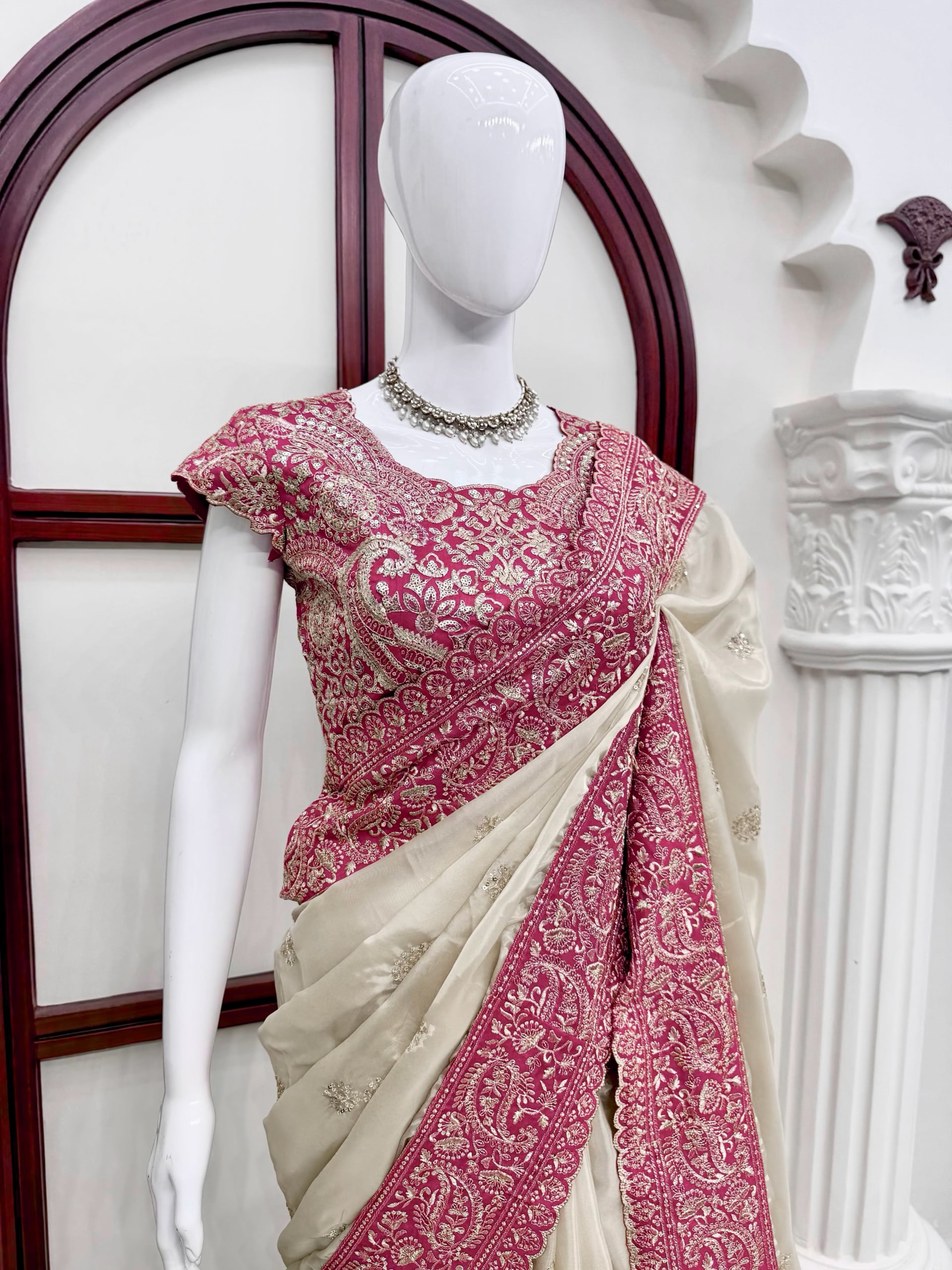Premium Glass Organza Silk Designer Saree with Thread & Sequence Work - View 8