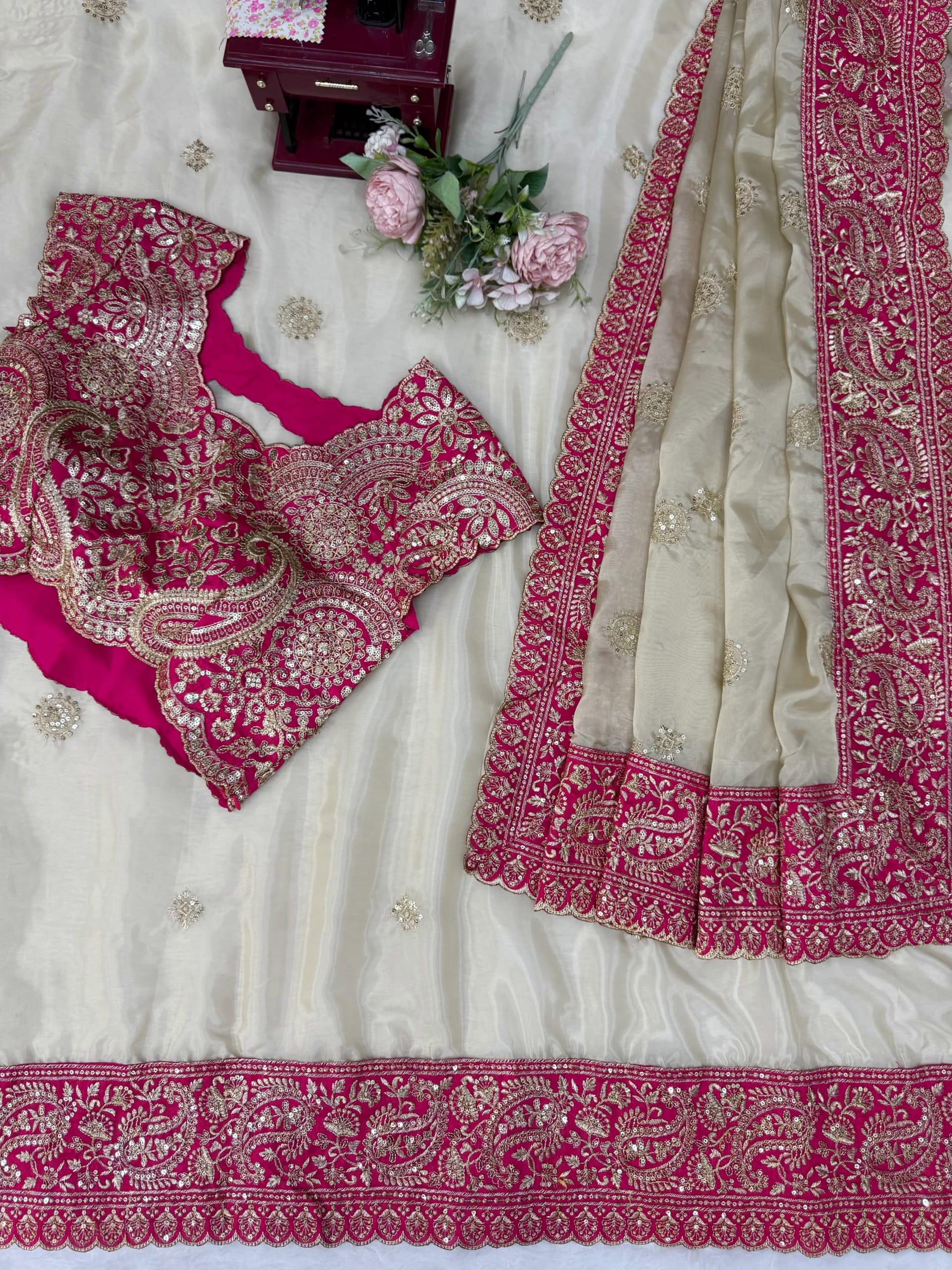 Premium Glass Organza Silk Designer Saree with Thread & Sequence Work - View 5