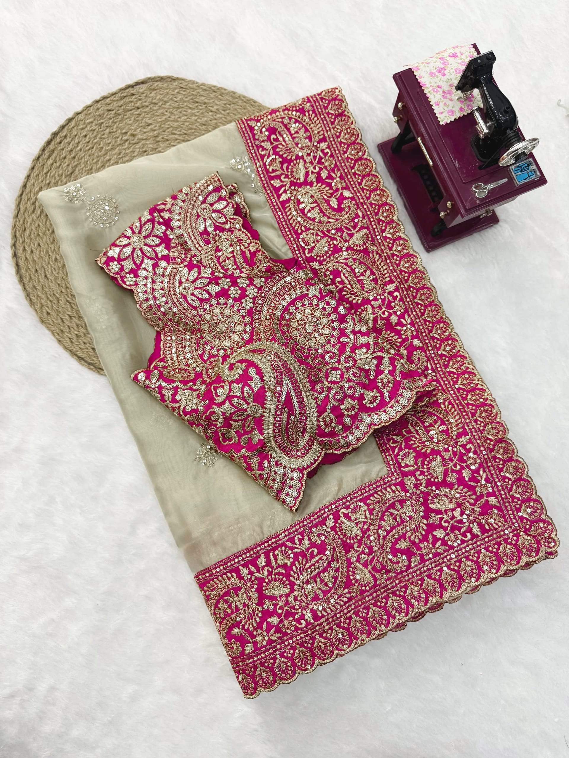 Premium Glass Organza Silk Designer Saree with Thread & Sequence Work - View 6