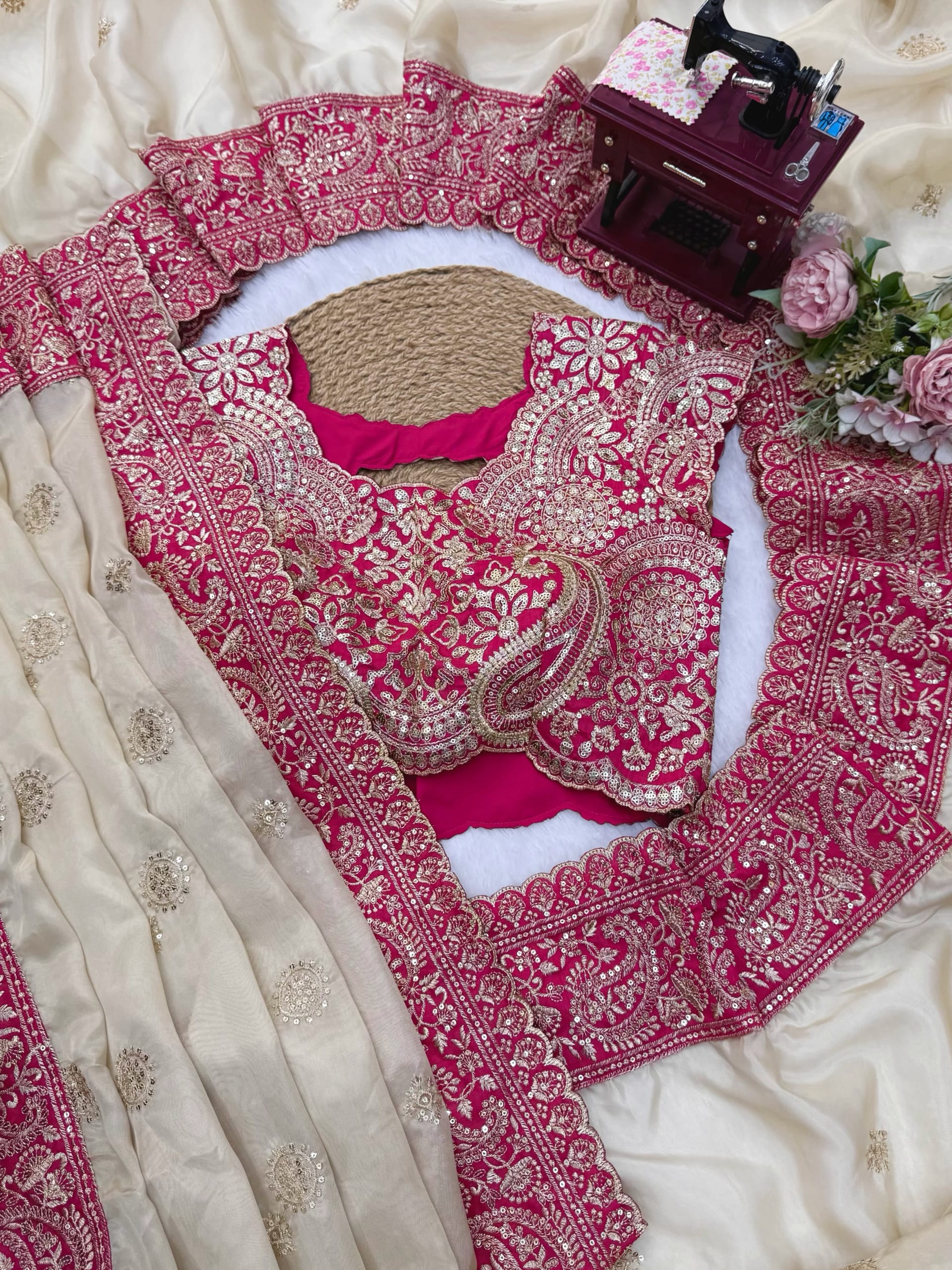 Premium Glass Organza Silk Designer Saree with Thread & Sequence Work - View 4