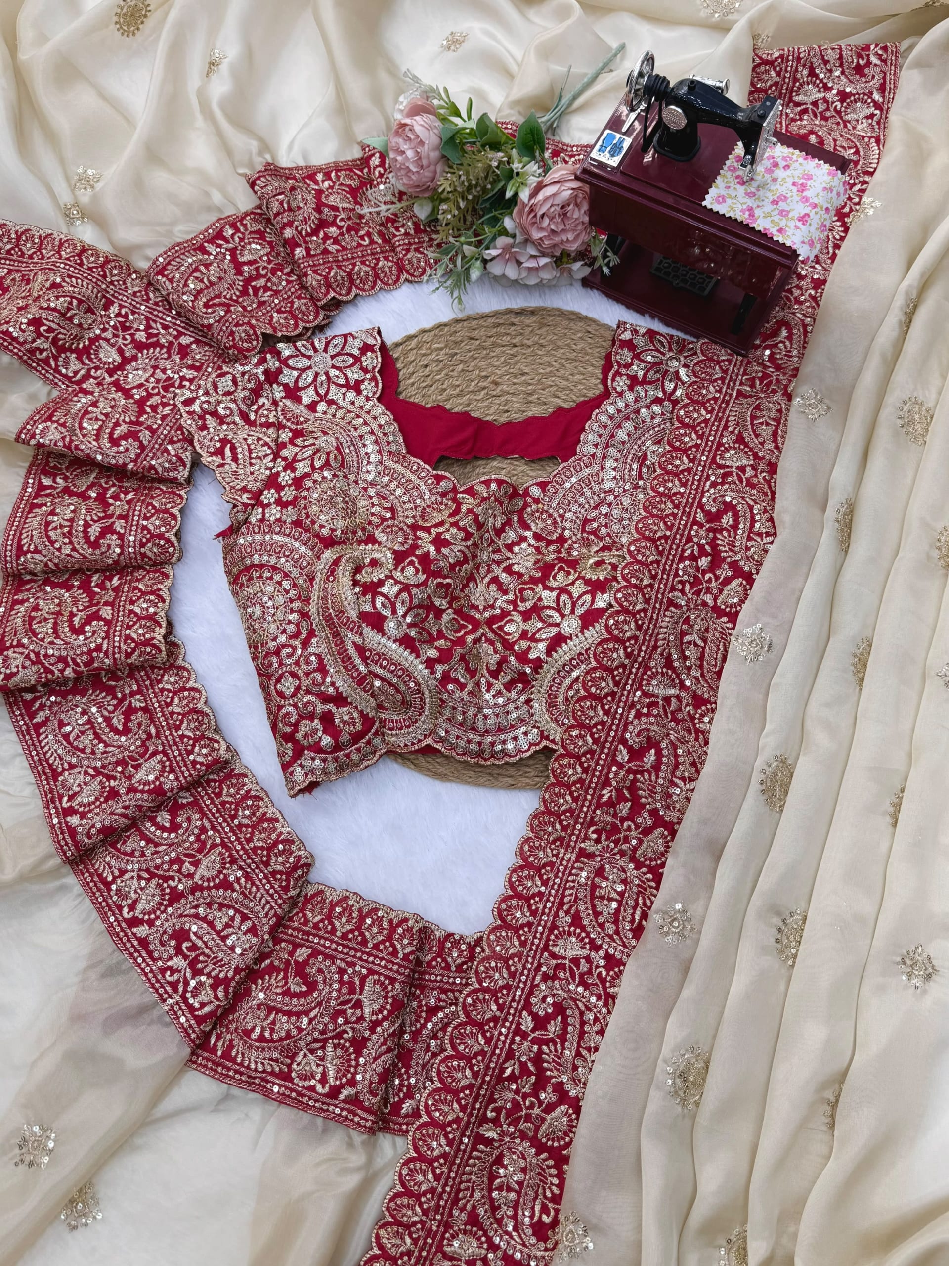 Premium Glass Organza Silk Designer Saree with Thread & Sequence Work - View 3