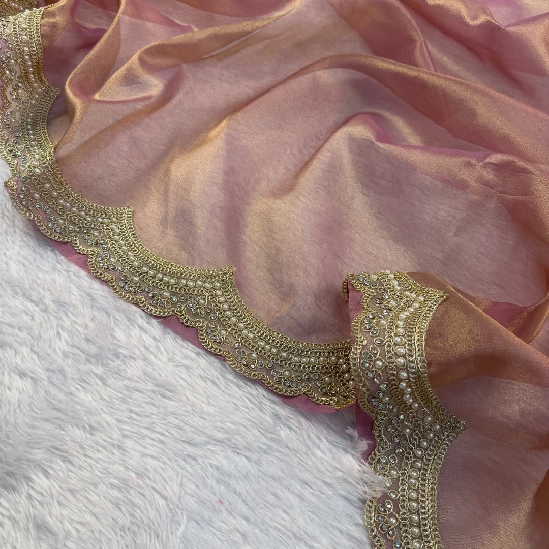 Premium Banarasi Soft Plain Tissue Silk Saree - View 3