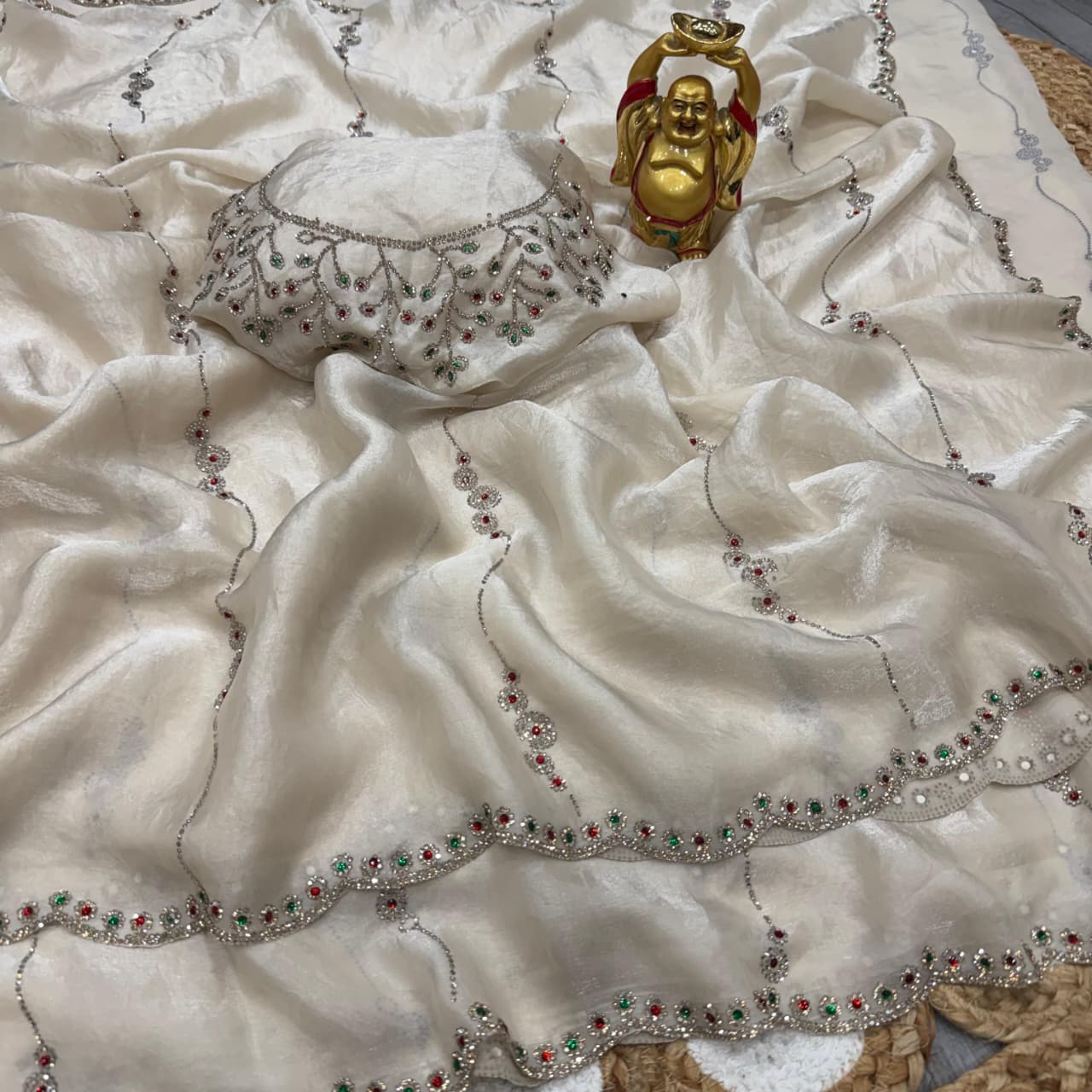 Premium Space Silk Saree with Jarkhan & Stone Work - View 5