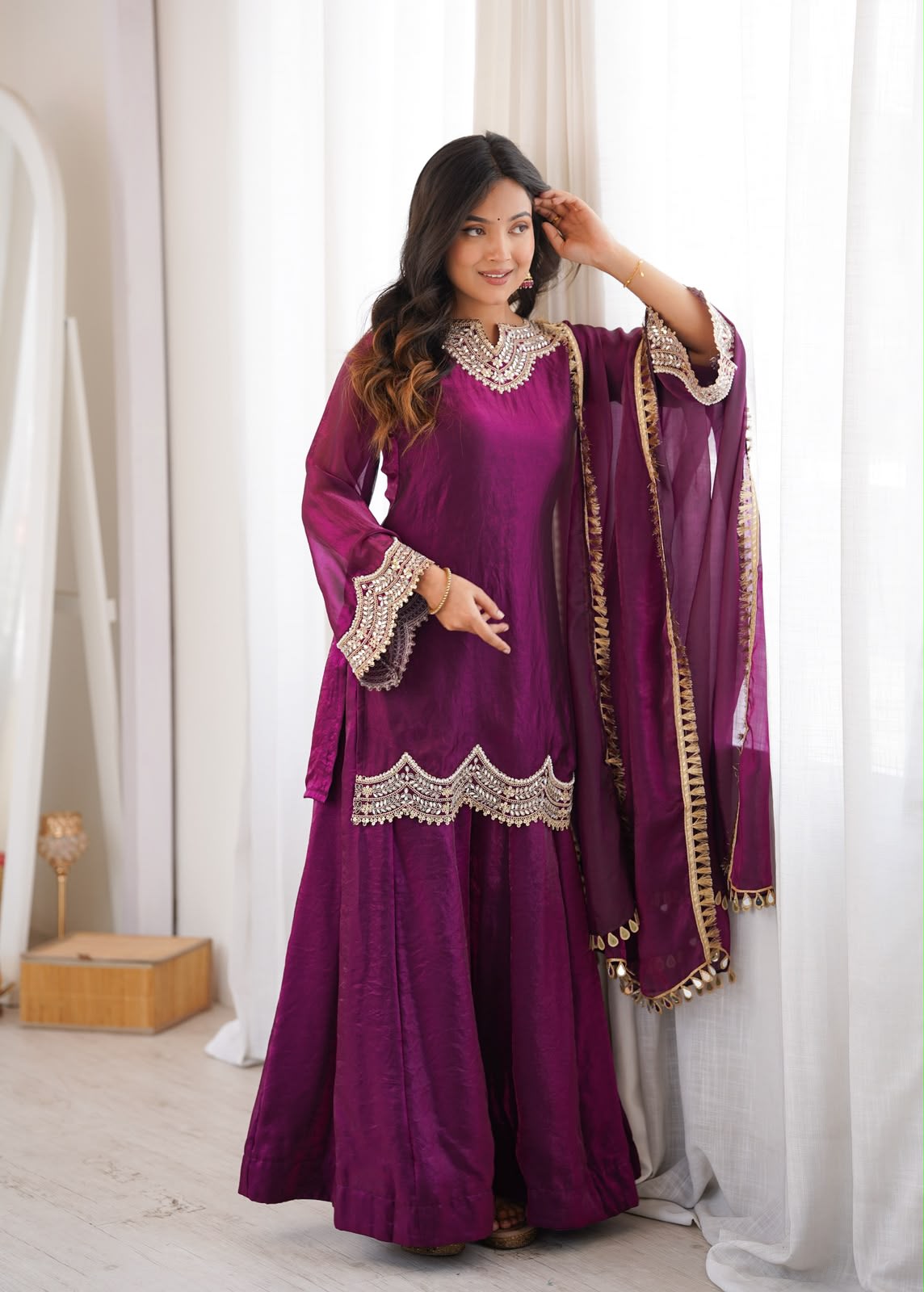 Premium Fendy Silk Embroidered Sharara Suit Set - View 5