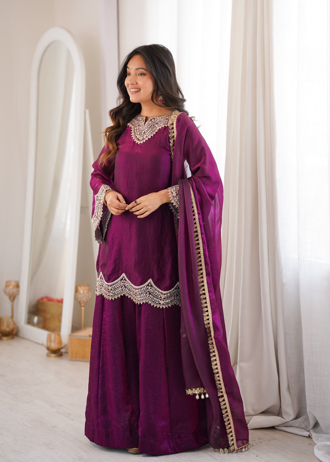 Premium Fendy Silk Embroidered Sharara Suit Set - View 2