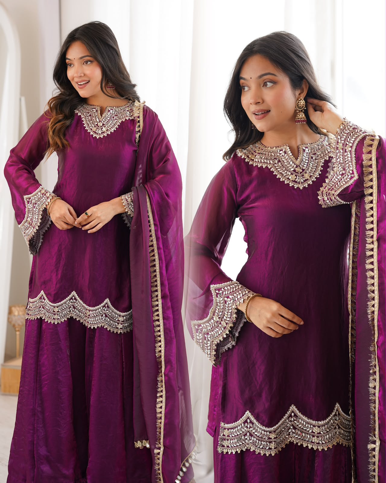 Premium Fendy Silk Embroidered Sharara Suit Set - Premium Fendy Silk Saree Online India - Buy at ₹1850 - Image 1