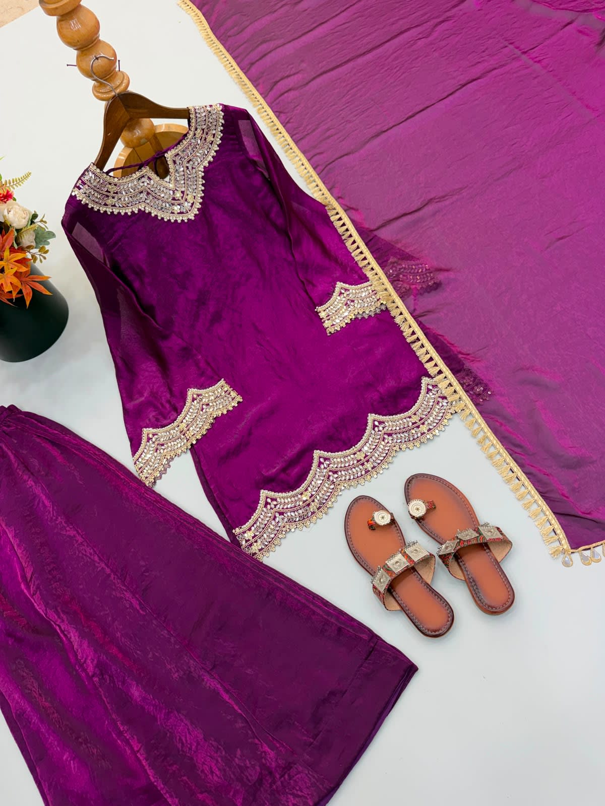 Premium Fendy Silk Embroidered Sharara Suit Set - View 8