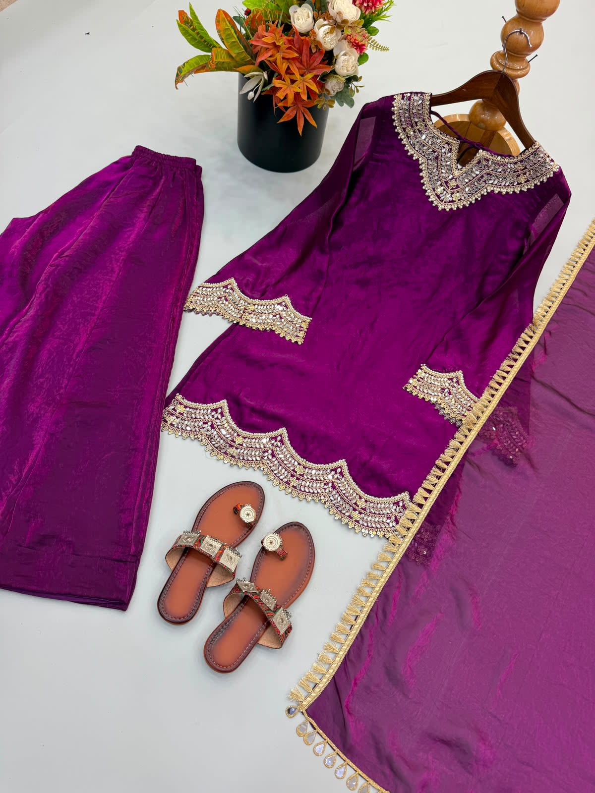 Premium Fendy Silk Embroidered Sharara Suit Set - View 7