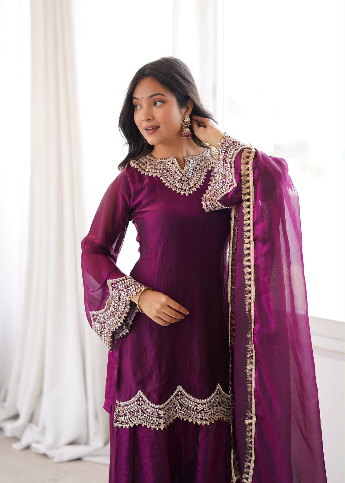 Premium Fendy Silk Embroidered Sharara Suit Set - View 3