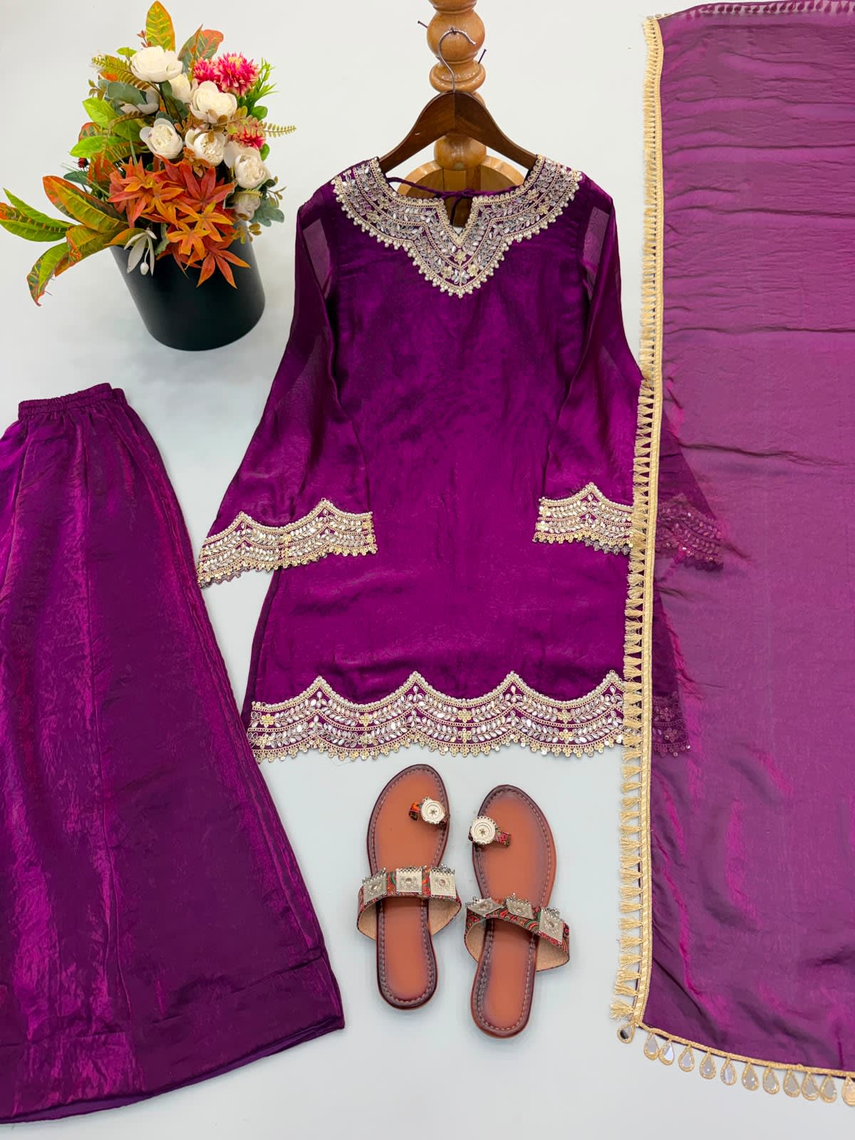 Premium Fendy Silk Embroidered Sharara Suit Set - View 9