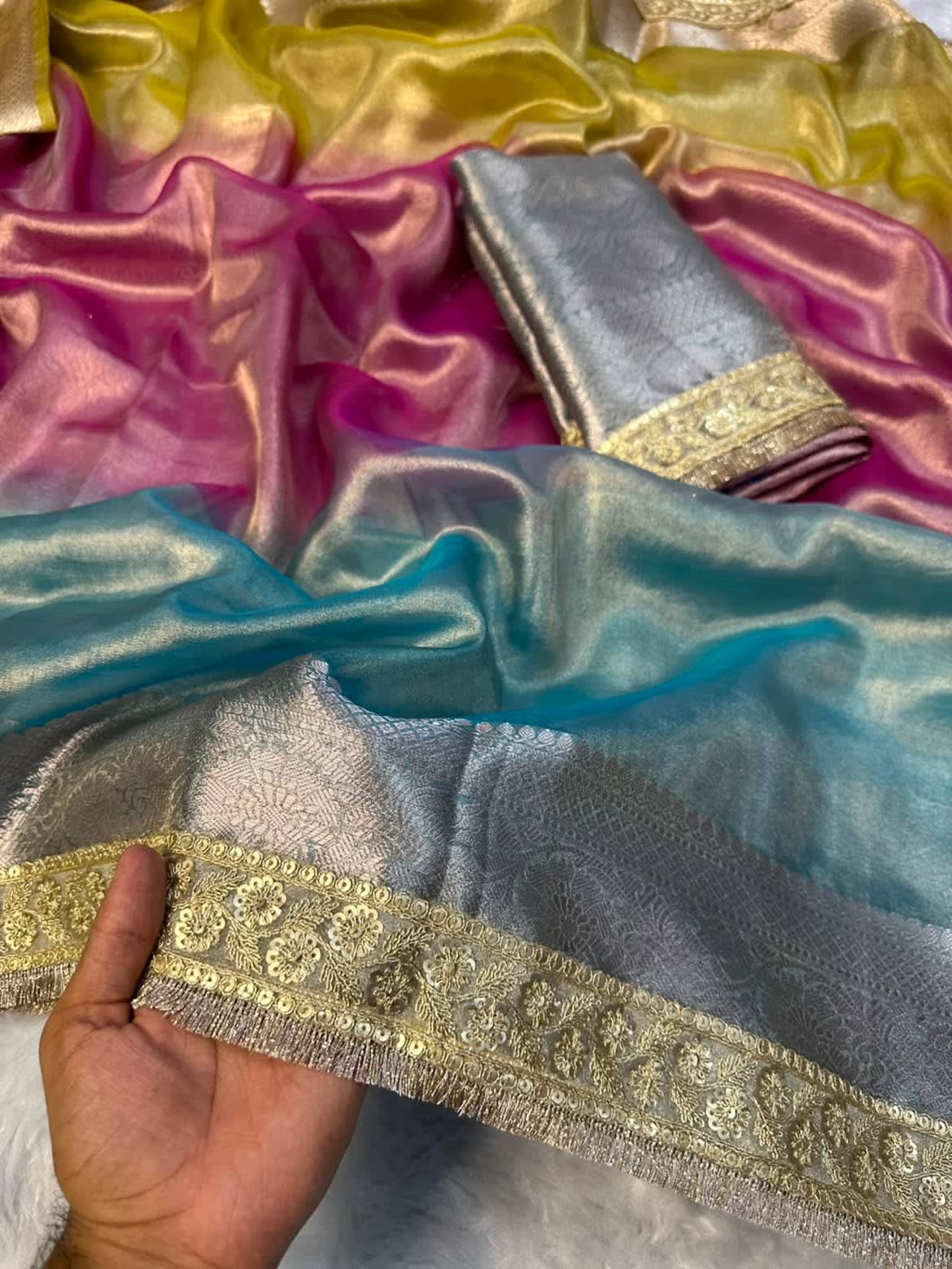 Premium Banarasi 3D Shade Tissue Silk Saree Collection - Premium Banarasi Tissue Silk Saree Online India - Buy at ₹2299 - Image 1