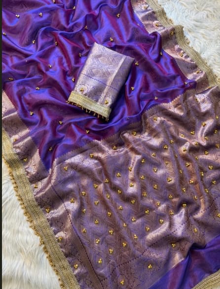 Fresh Launch – Premium Banarasi Soft Tissue Silk Ghungroo Saree - View 2