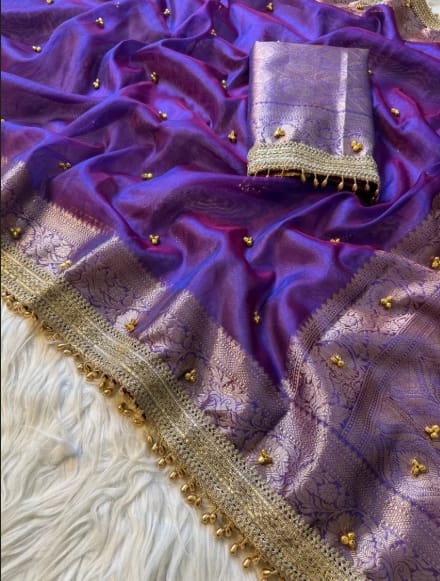 Fresh Launch – Premium Banarasi Soft Tissue Silk Ghungroo Saree - View 3