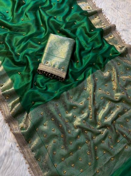 Fresh Launch – Premium Banarasi Soft Tissue Silk Ghungroo Saree - View 2