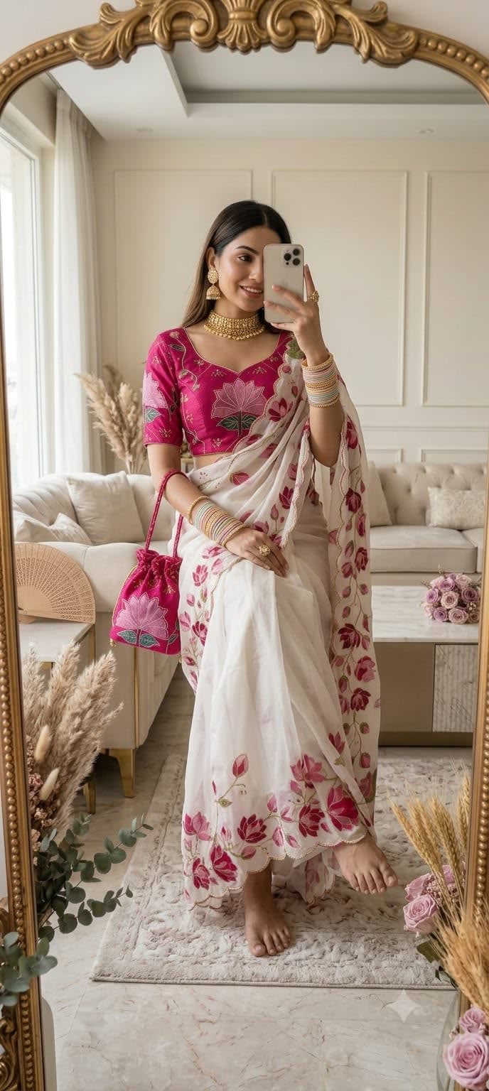 Premium Floral Pure Georgette Handwork Saree